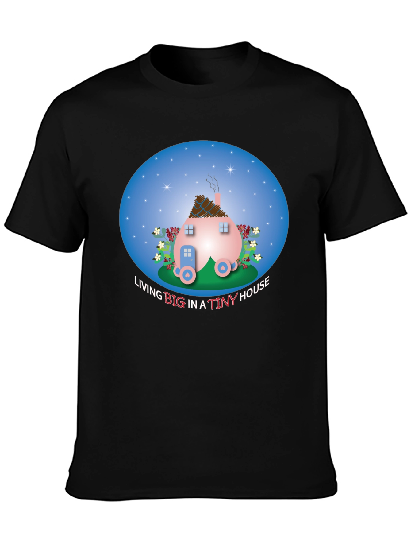 Tiny House Graphic Tee - Black Cotton Comfort