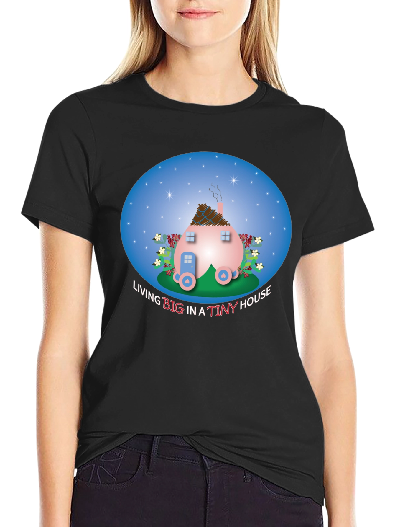 Tiny House Graphic Tee - Black Cotton Comfort