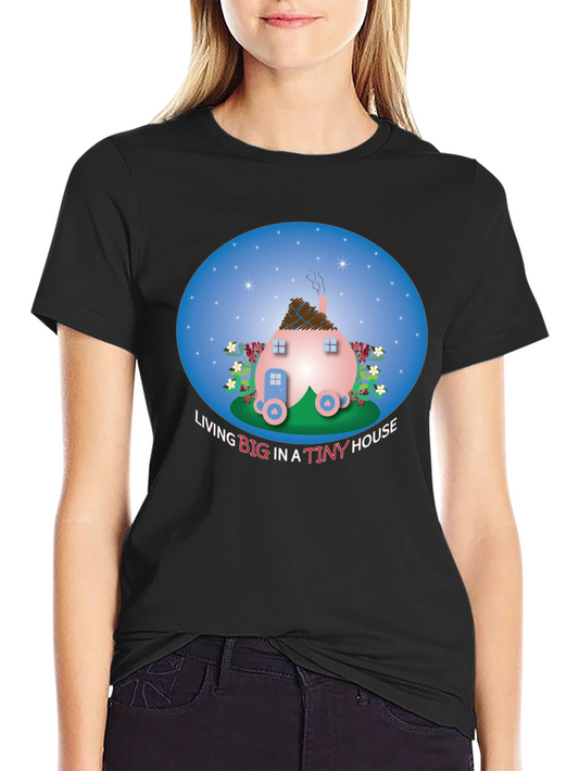 Tiny House Graphic Tee - Black Cotton Comfort