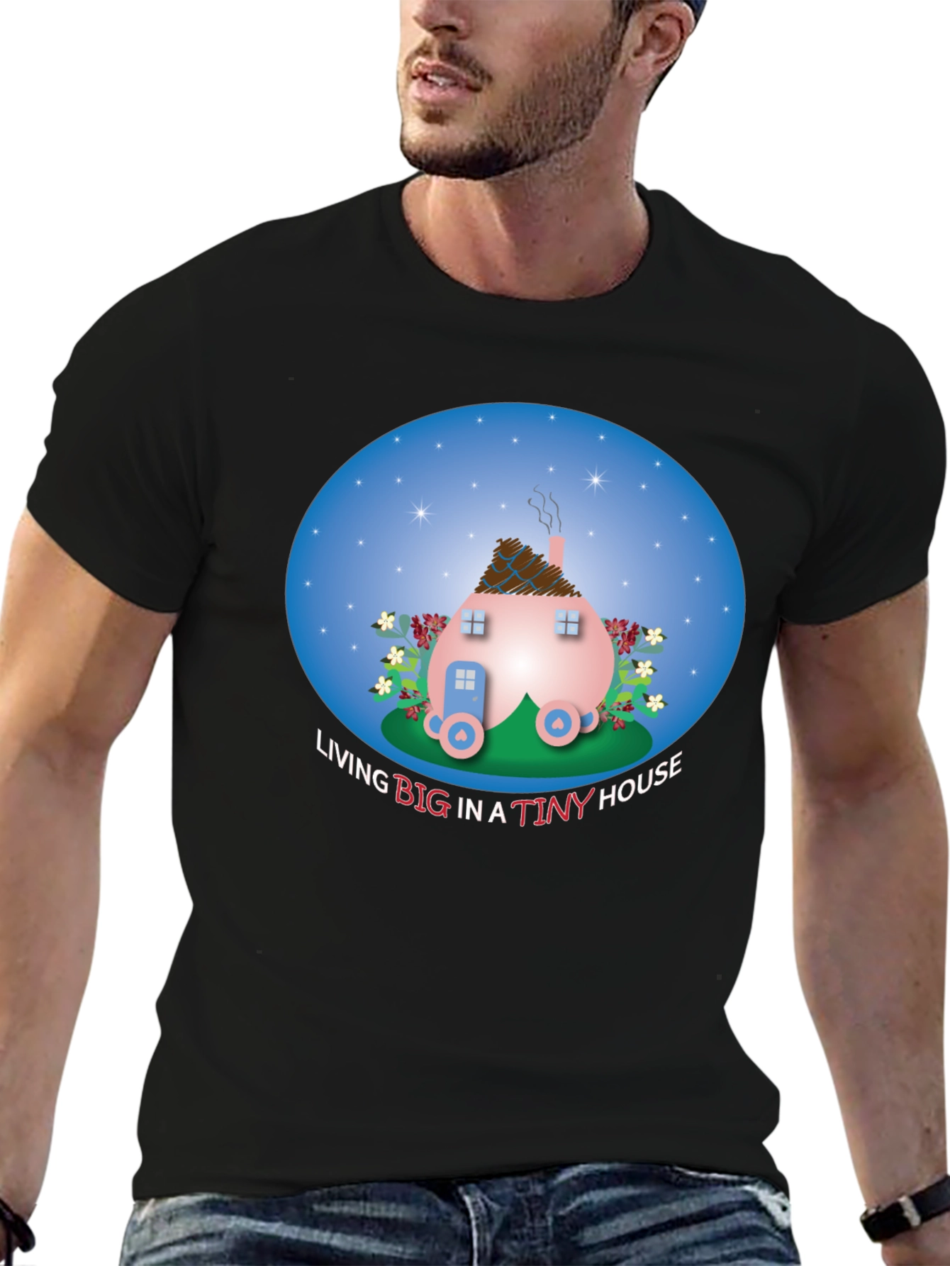Tiny House Graphic Tee - Black Cotton Comfort