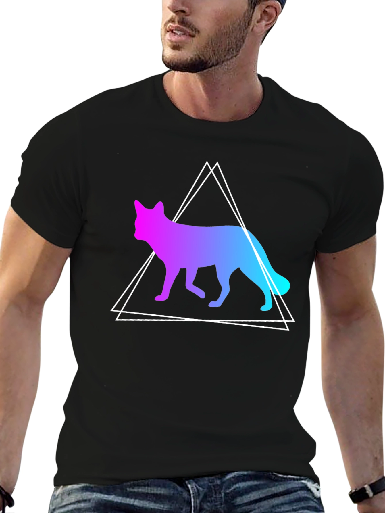 Gradient Fox Graphic Tee - Black T-Shirt