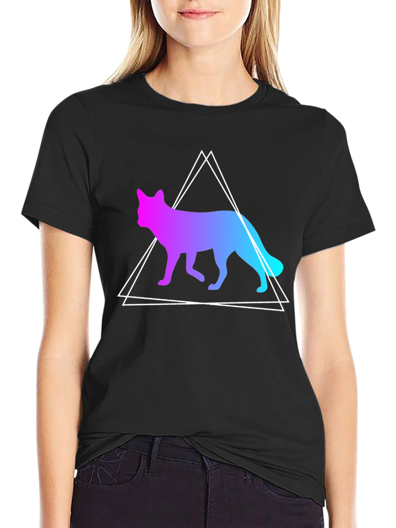 Gradient Fox Graphic Tee - Black T-Shirt