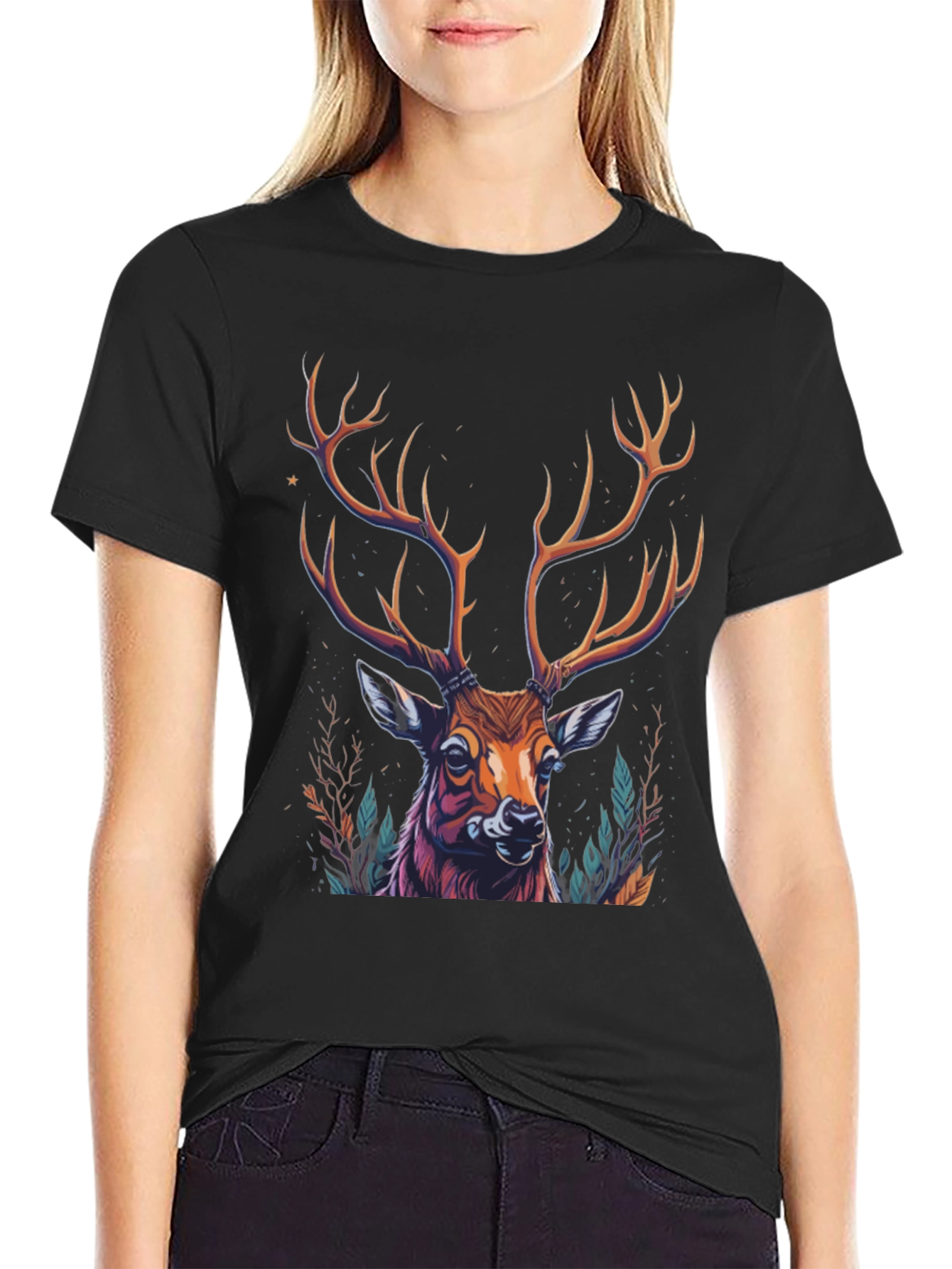 Majestic Deer Graphic Tee - Mens Black T-Shirt