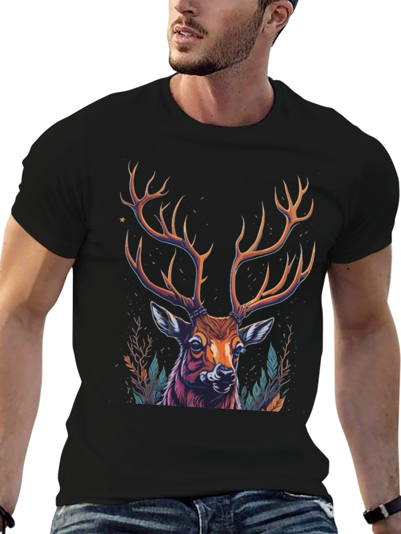 Majestic Deer Graphic Tee - Mens Black T-Shirt