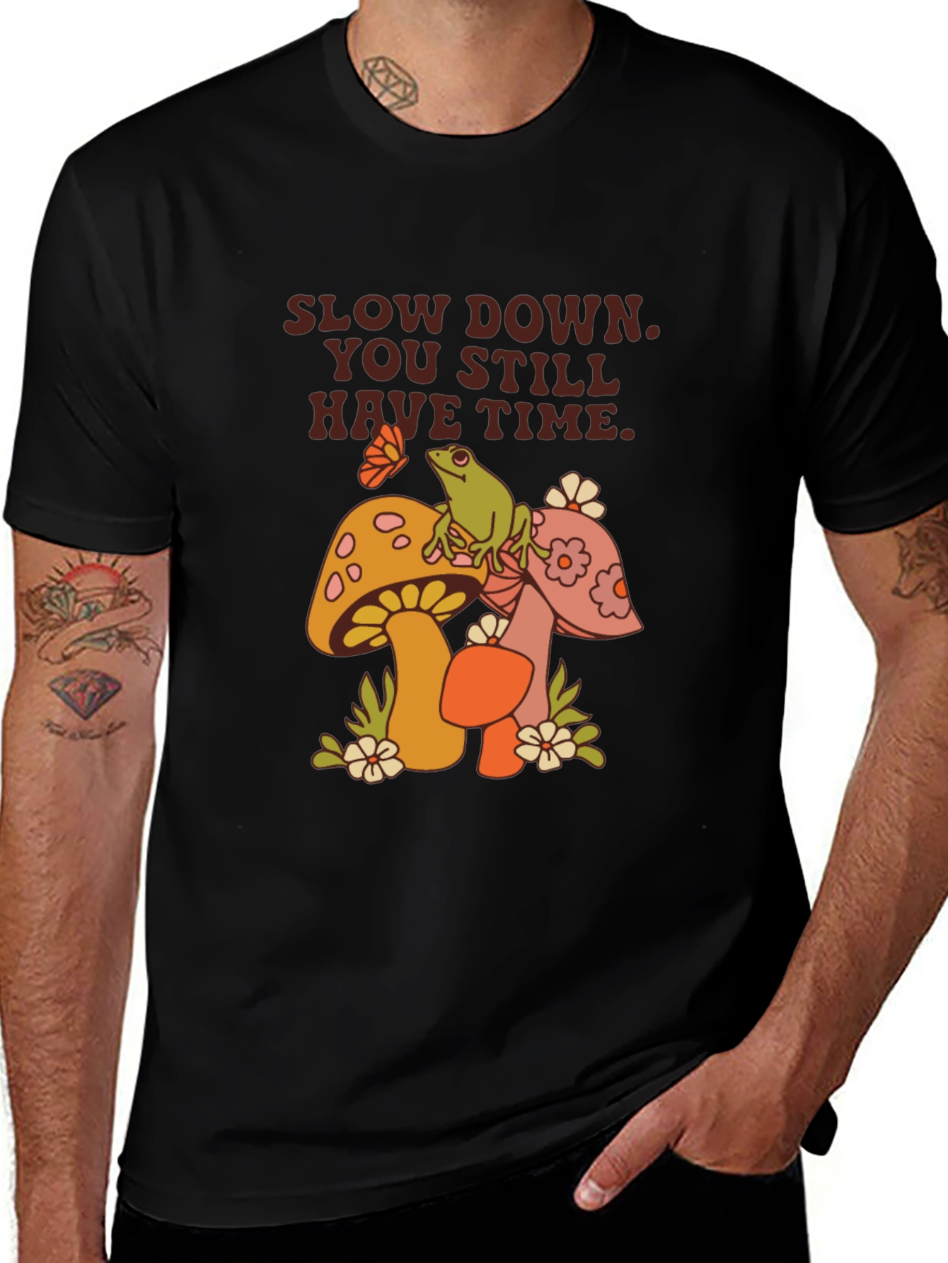 Relaxed Fit Graphic Tee - Slow Down Mushrooms