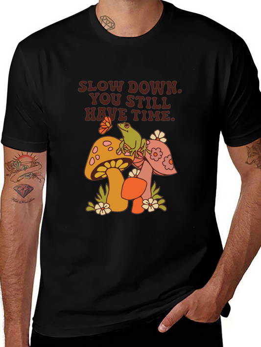 Relaxed Fit Graphic Tee - Slow Down Mushrooms