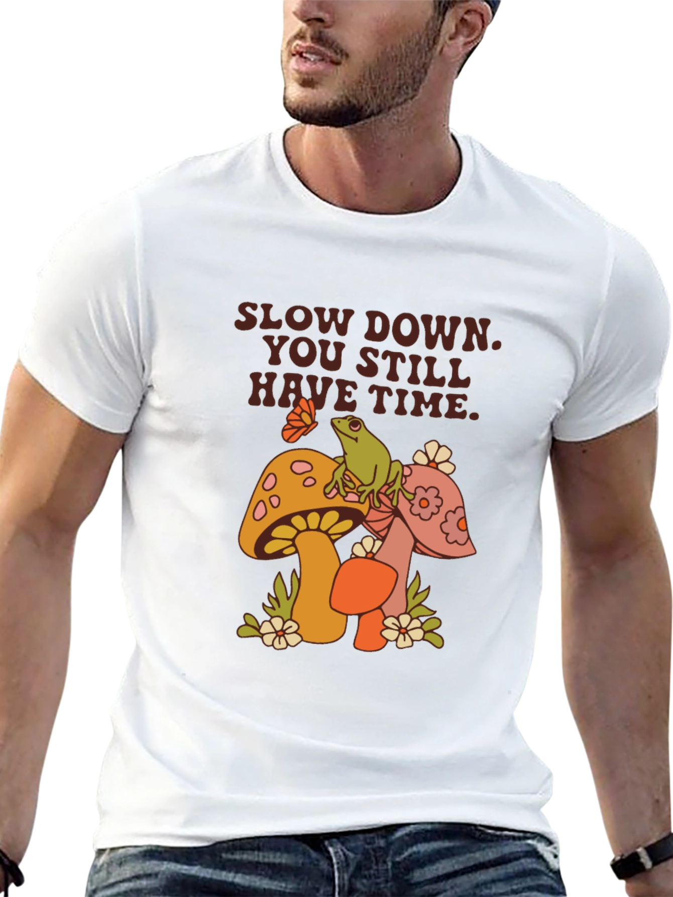 Relaxed Fit Graphic Tee - Slow Down Mushrooms