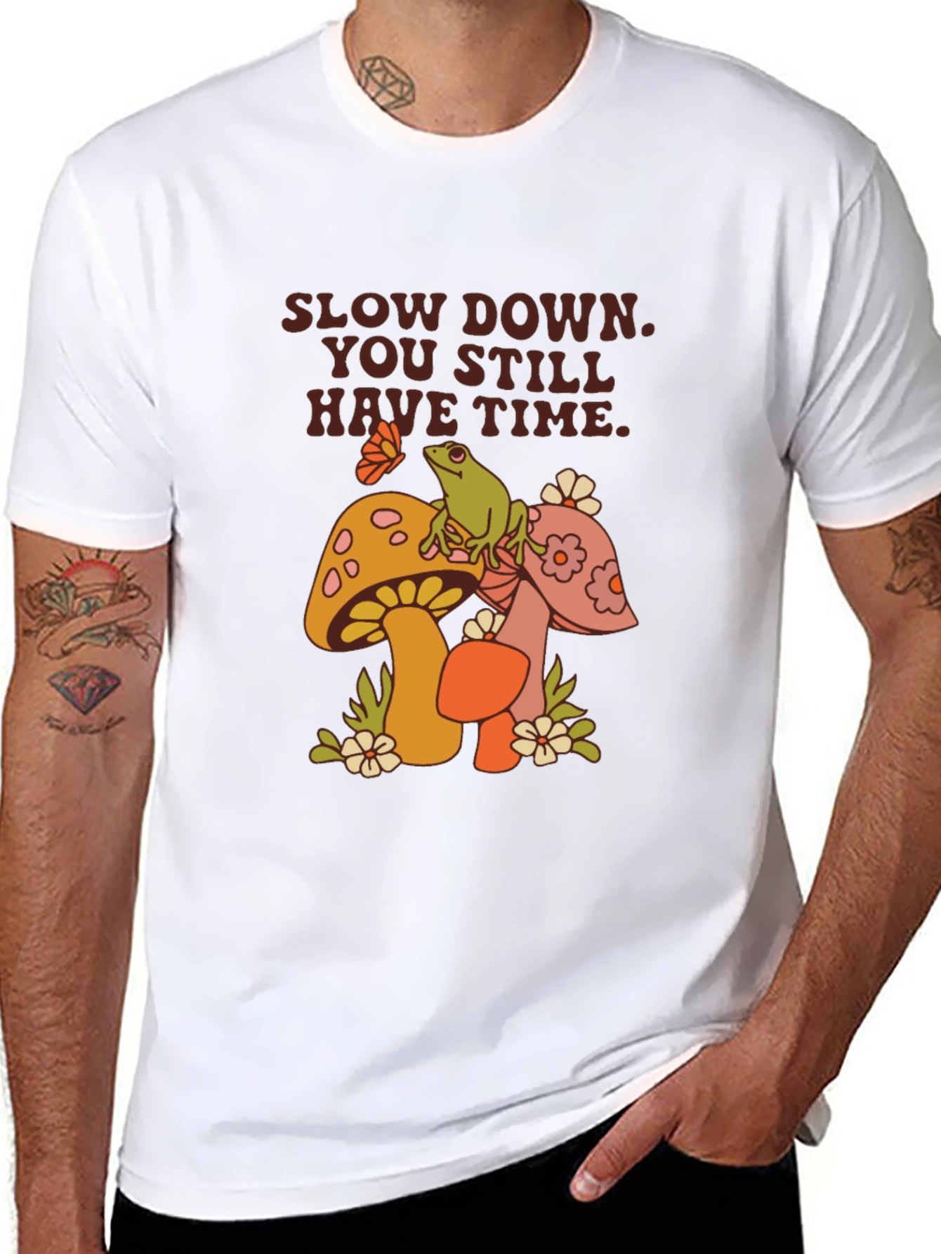 Relaxed Fit Graphic Tee - Slow Down Mushrooms