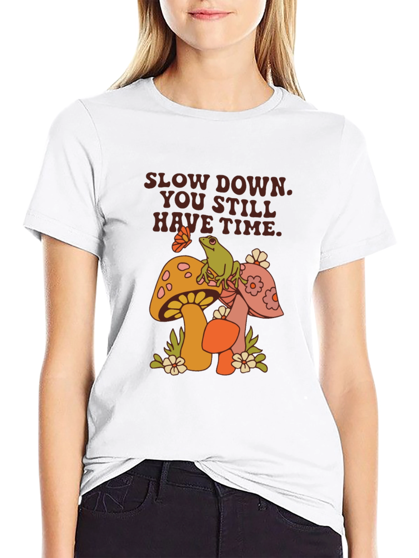 Relaxed Fit Graphic Tee - Slow Down Mushrooms
