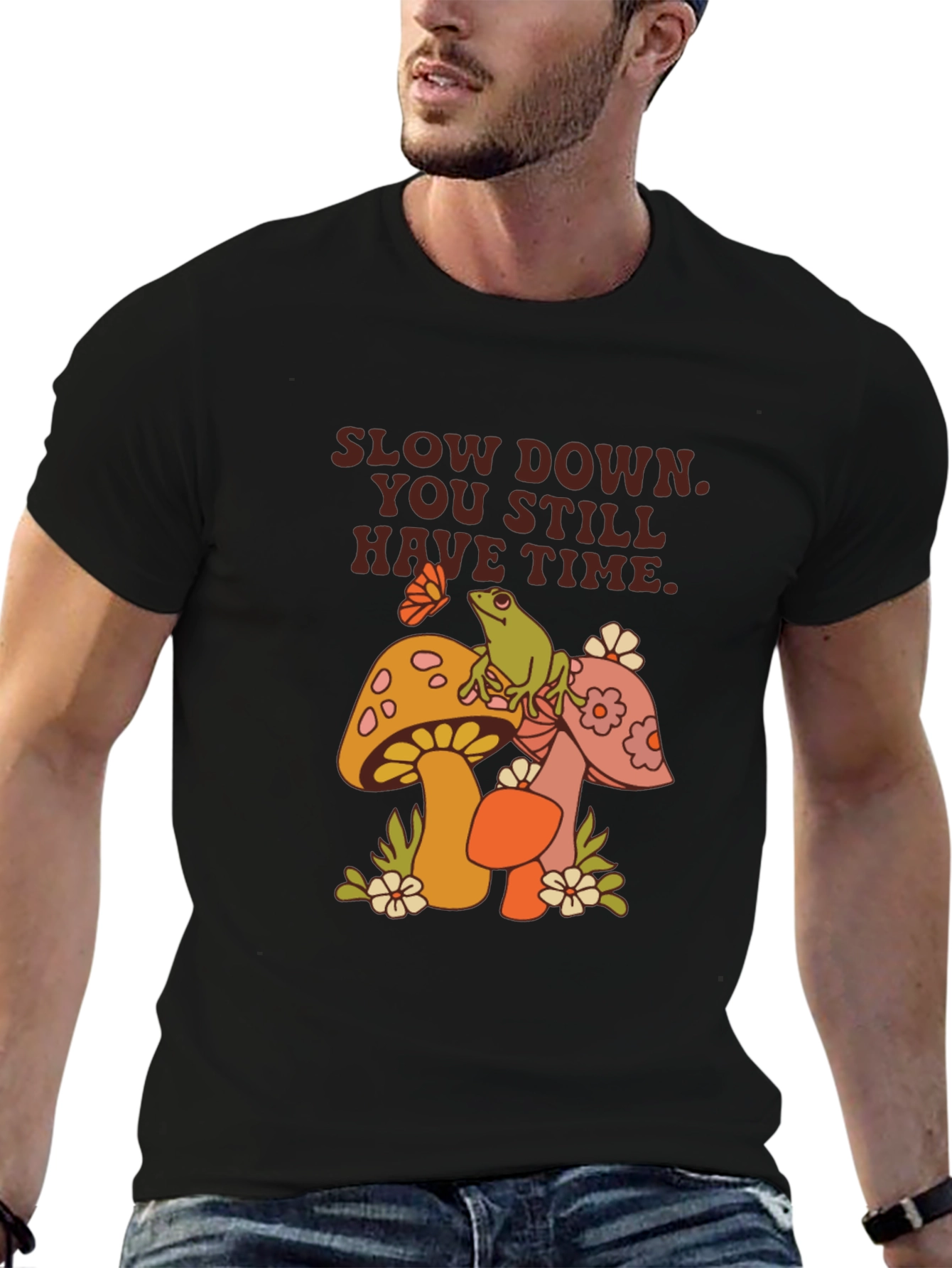 Relaxed Fit Graphic Tee - Slow Down Mushrooms