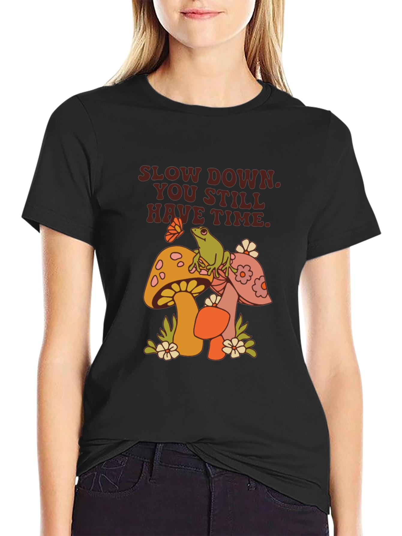 Relaxed Fit Graphic Tee - Slow Down Mushrooms