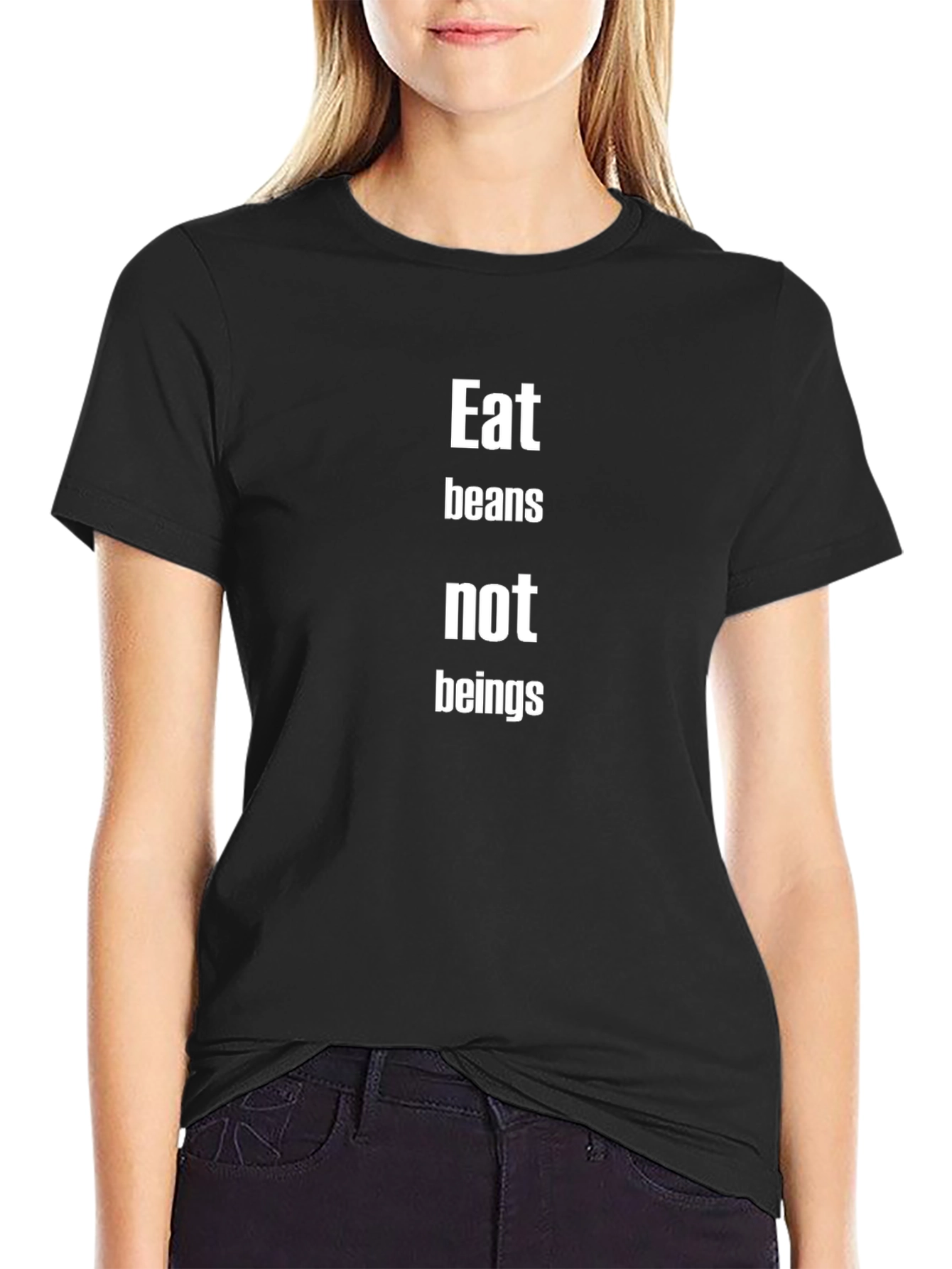 Eat Beans Not Beings Black T-Shirt