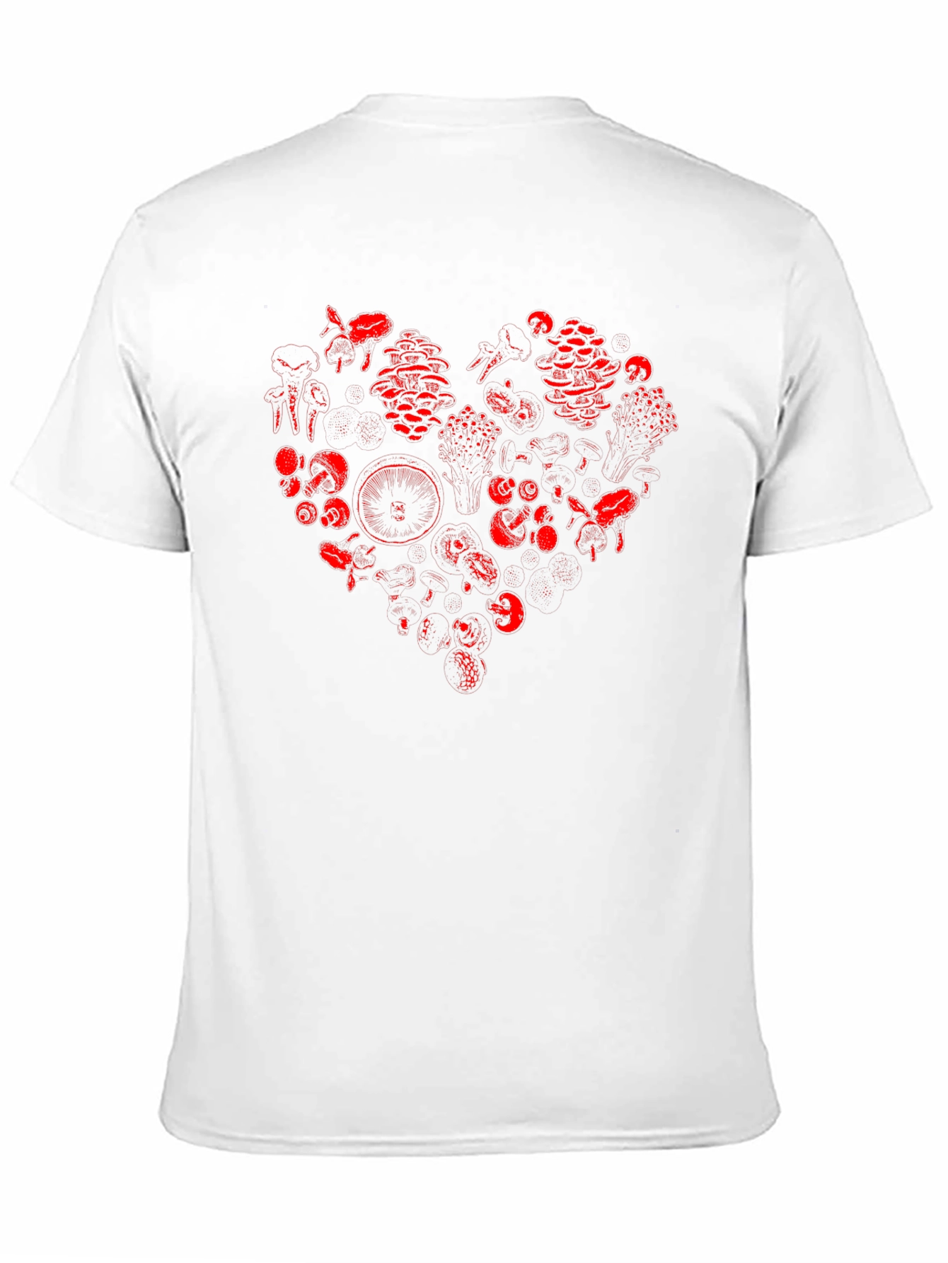 Red Mushroom Heart Graphic Black T-Shirt