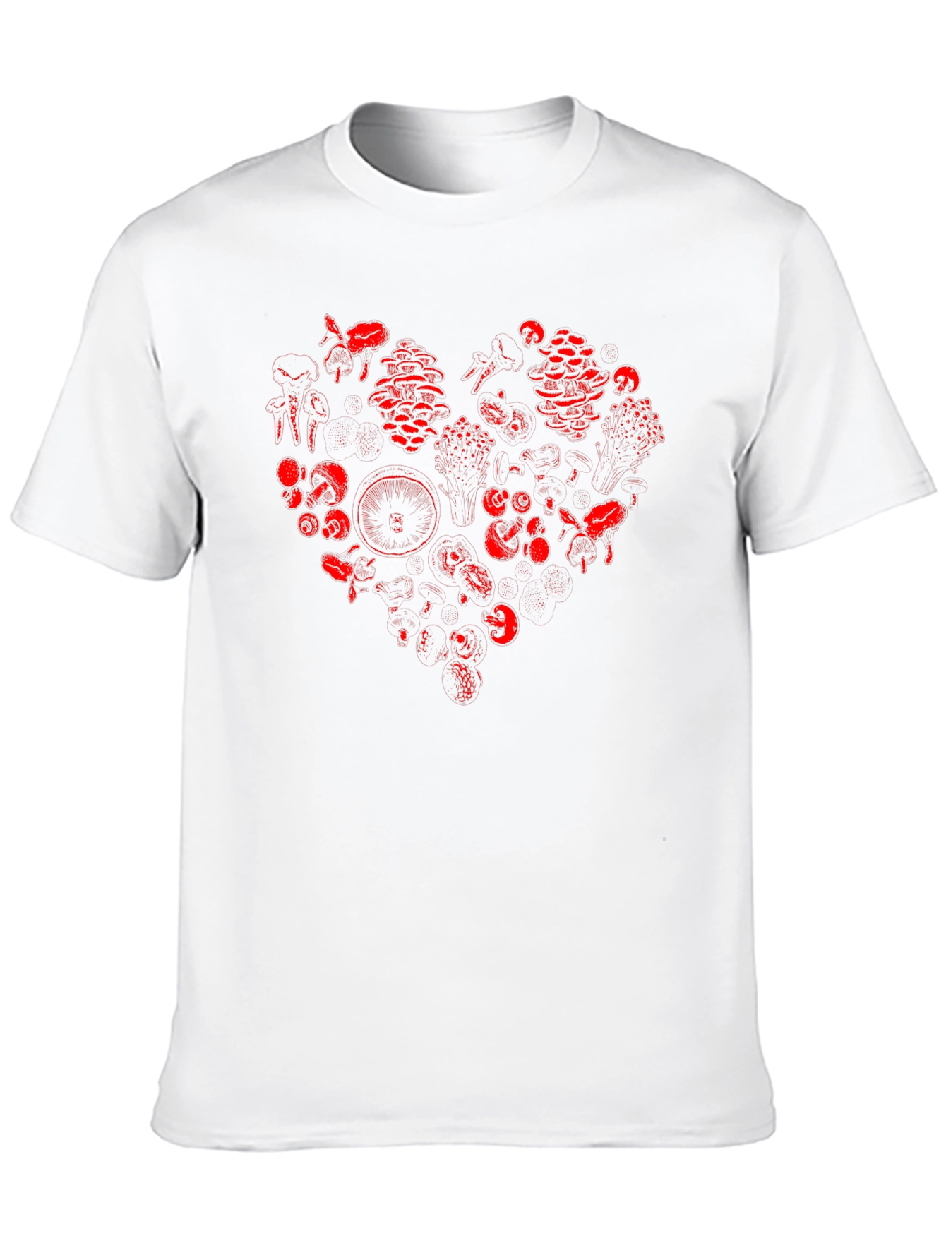 Red Mushroom Heart Graphic Black T-Shirt