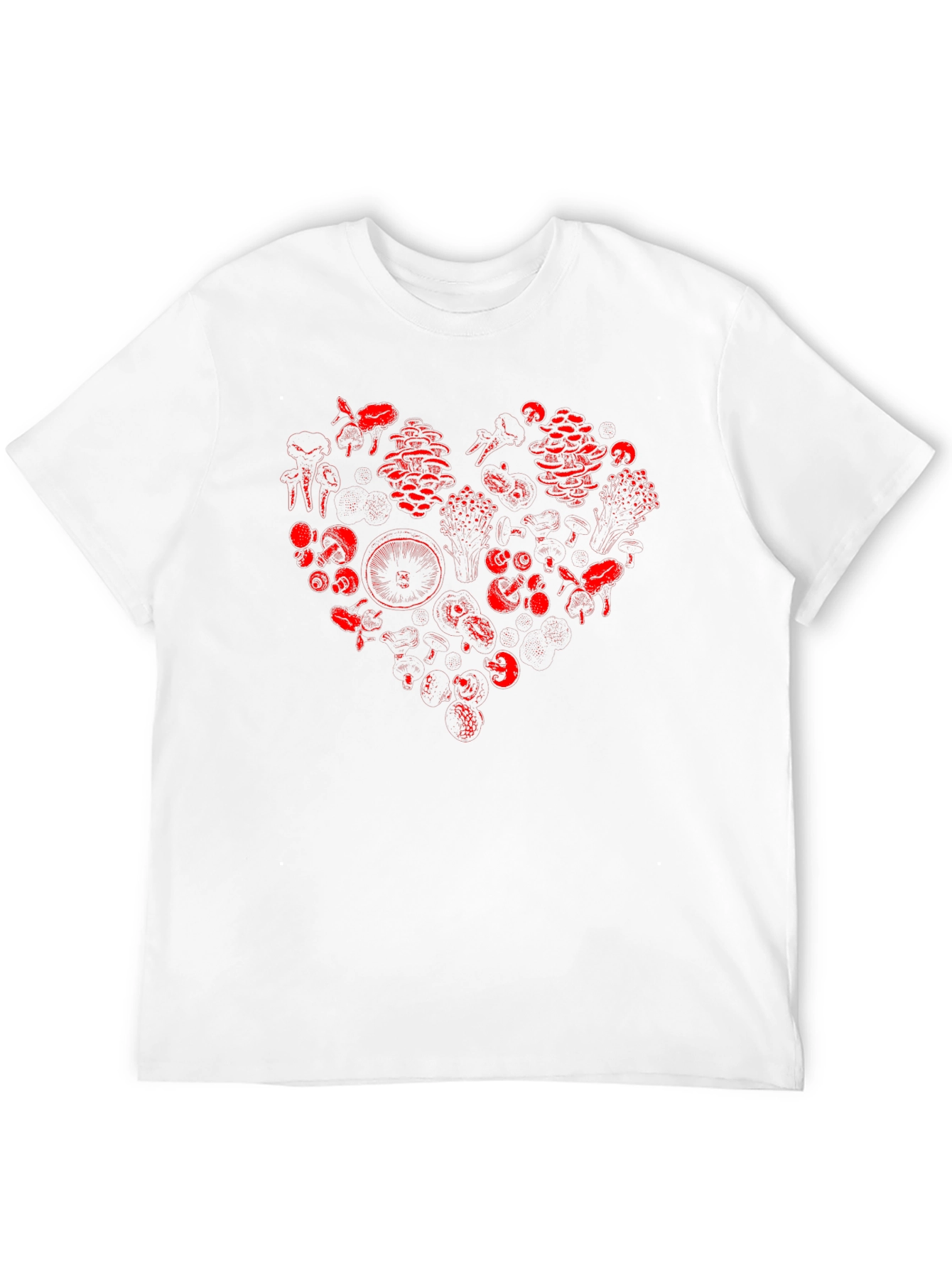 Red Mushroom Heart Graphic Black T-Shirt