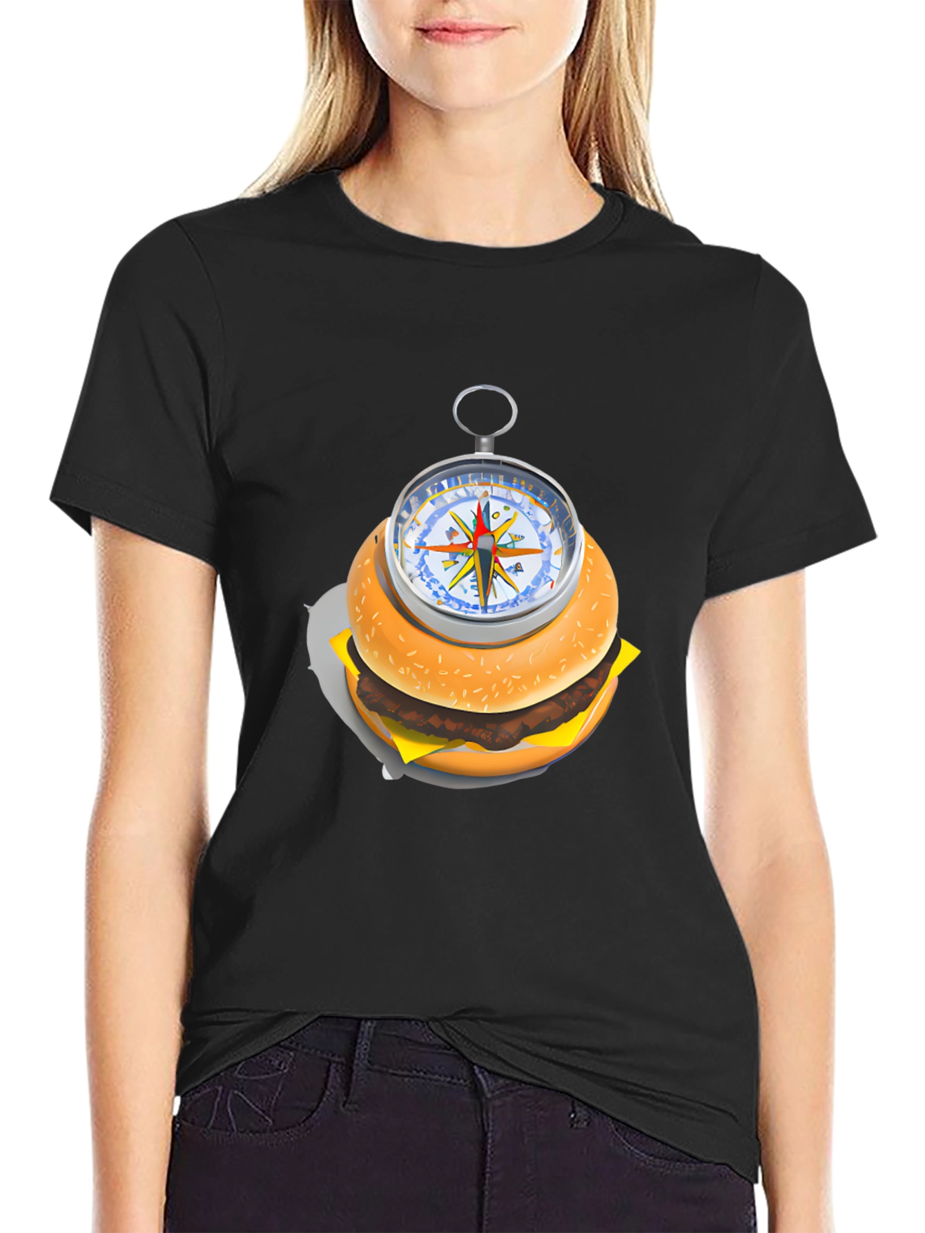 Burger Compass Graphic Tee - Novelty Foodie T-Shirt