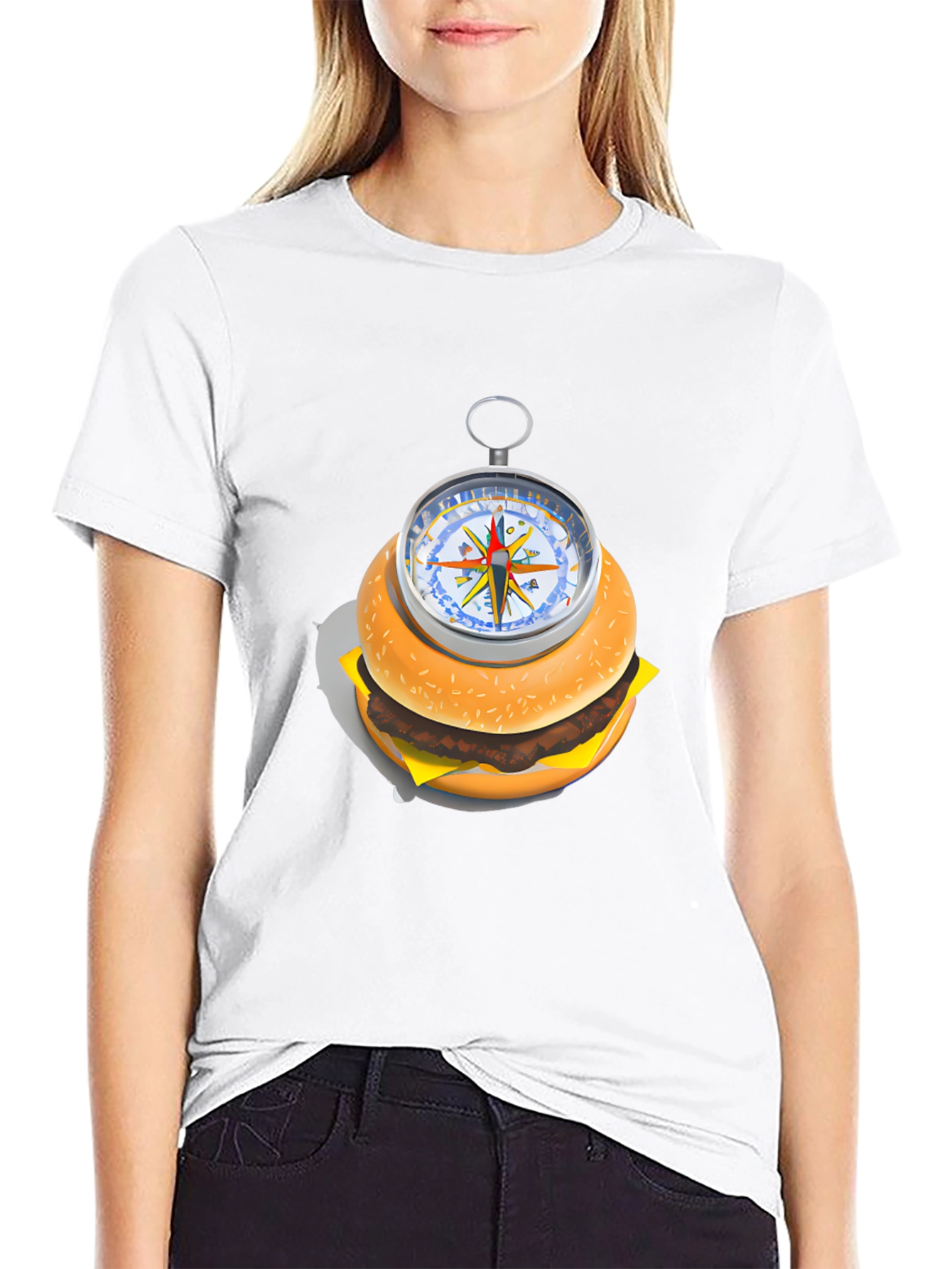 Burger Compass Graphic Tee - Novelty Foodie T-Shirt