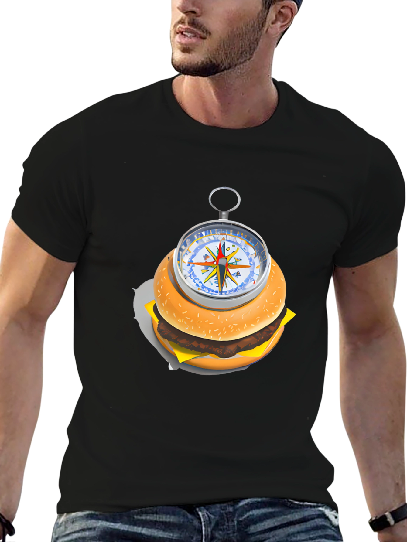 Burger Compass Graphic Tee - Novelty Foodie T-Shirt
