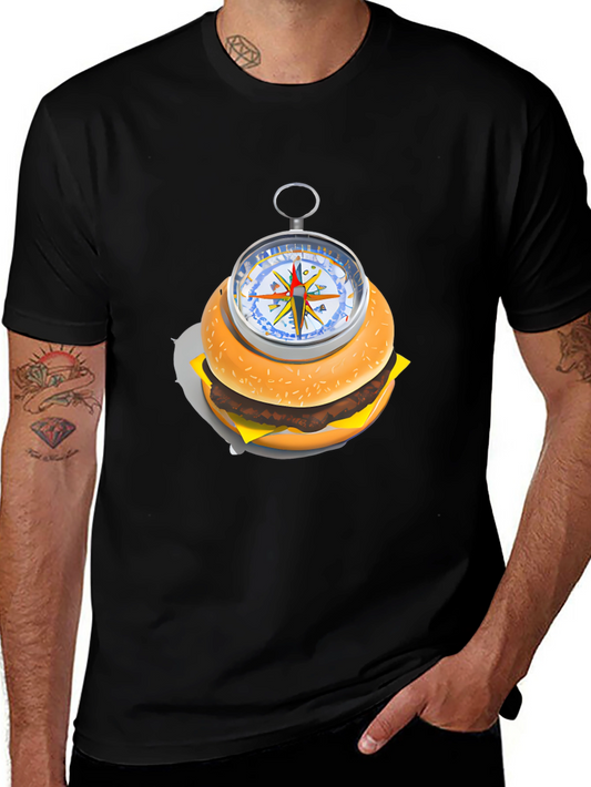 Burger Compass Graphic Tee - Novelty Foodie T-Shirt