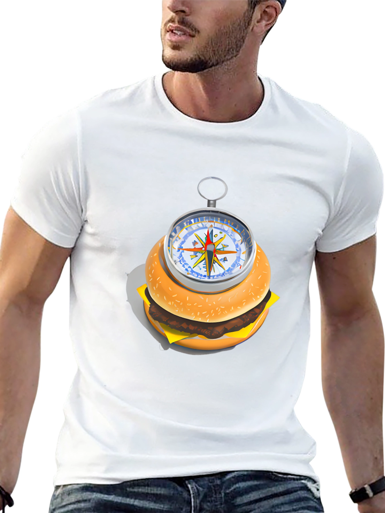 Burger Compass Graphic Tee - Novelty Foodie T-Shirt