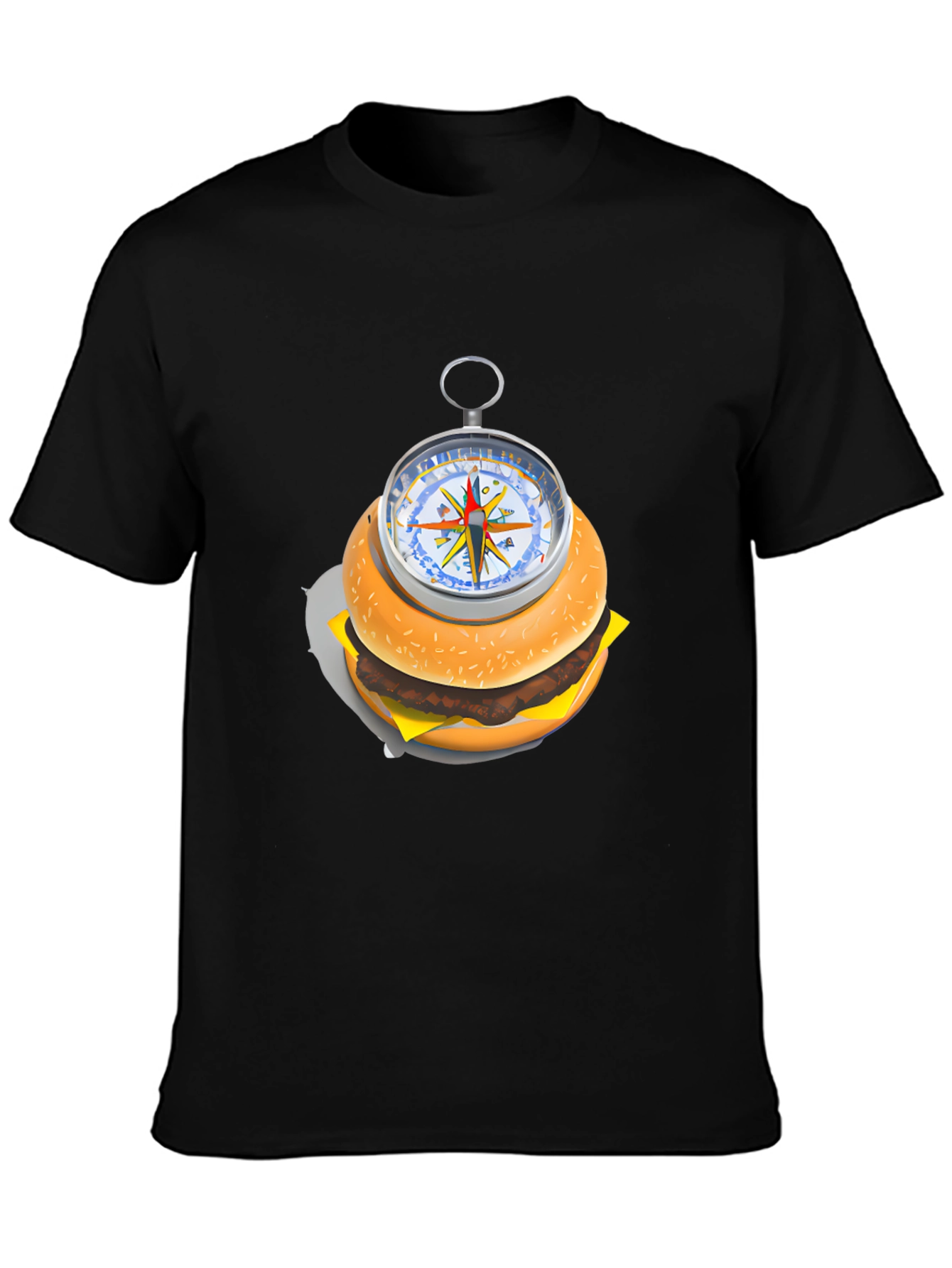 Burger Compass Graphic Tee - Novelty Foodie T-Shirt