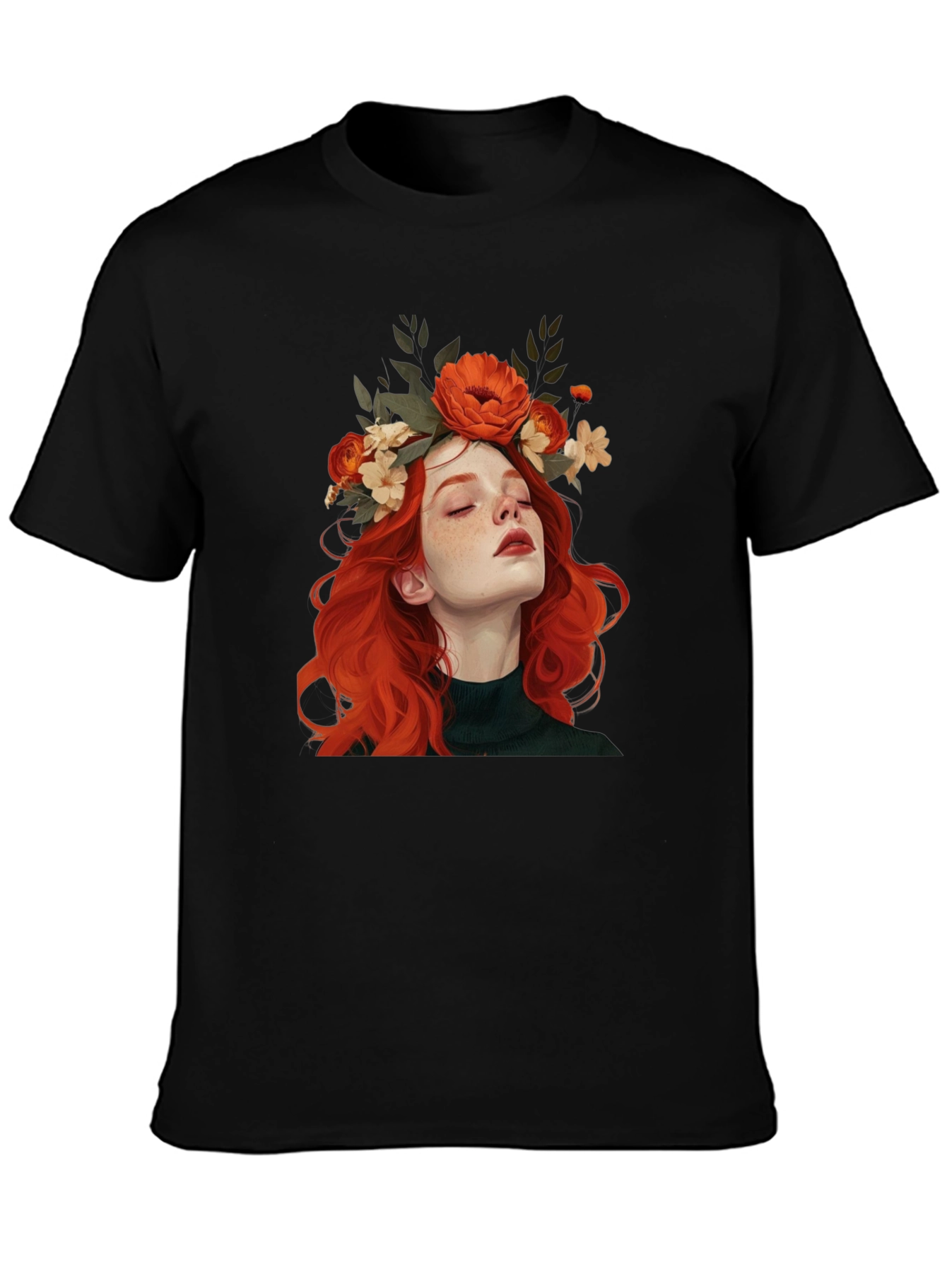 Floral Crown Woman Graphic Black T-Shirt