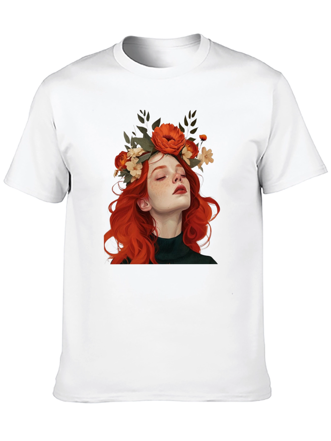 Floral Crown Woman Graphic Black T-Shirt