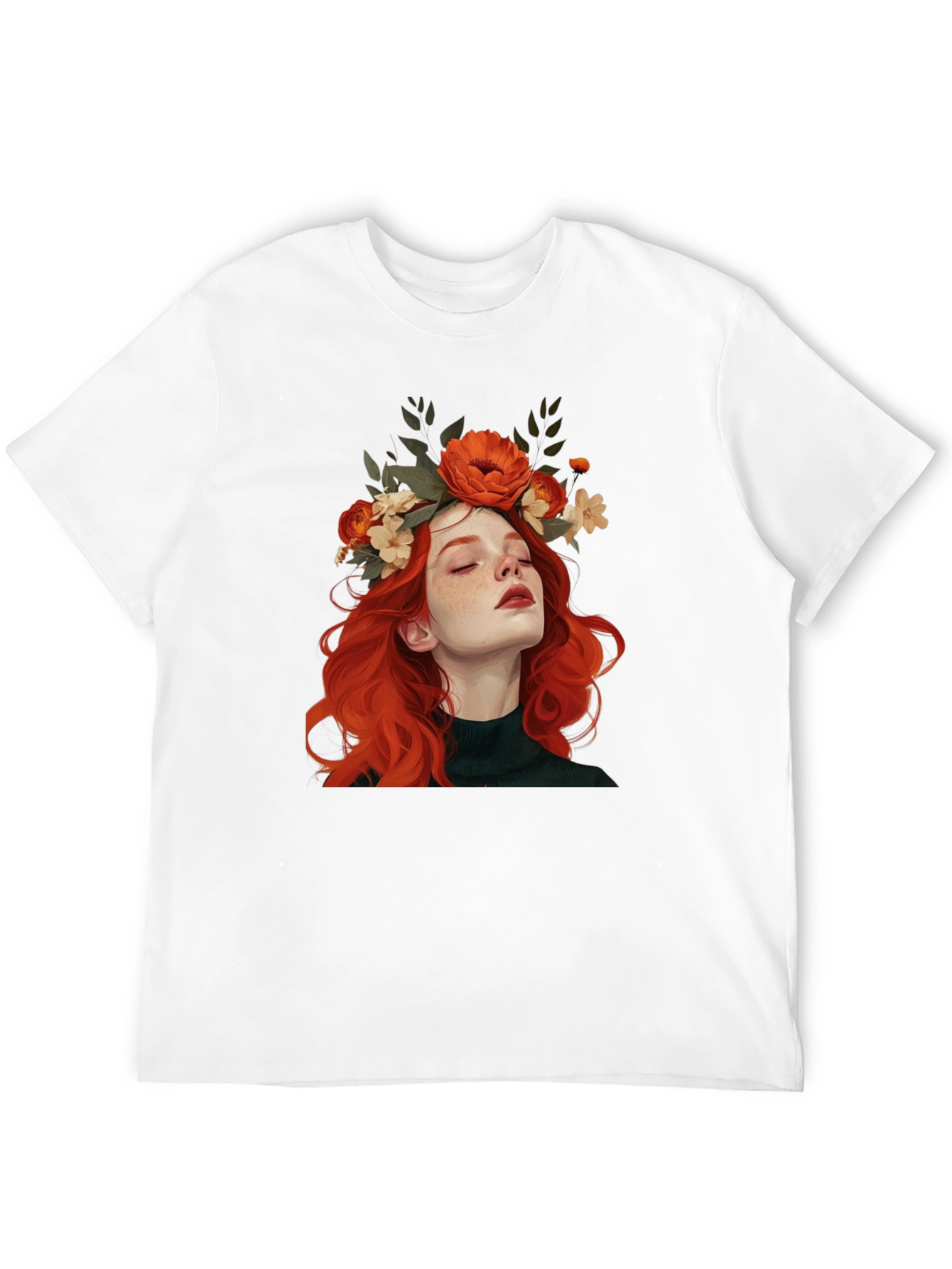 Floral Crown Woman Graphic Black T-Shirt