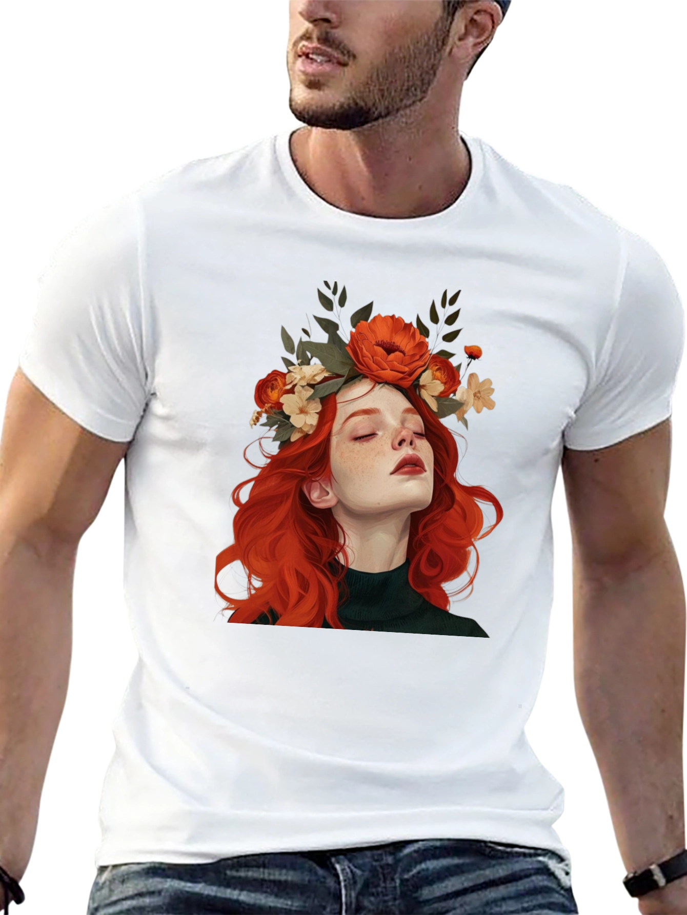 Floral Crown Woman Graphic Black T-Shirt