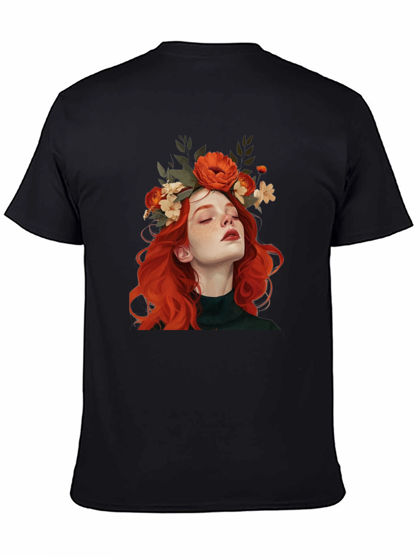 Floral Crown Woman Graphic Black T-Shirt
