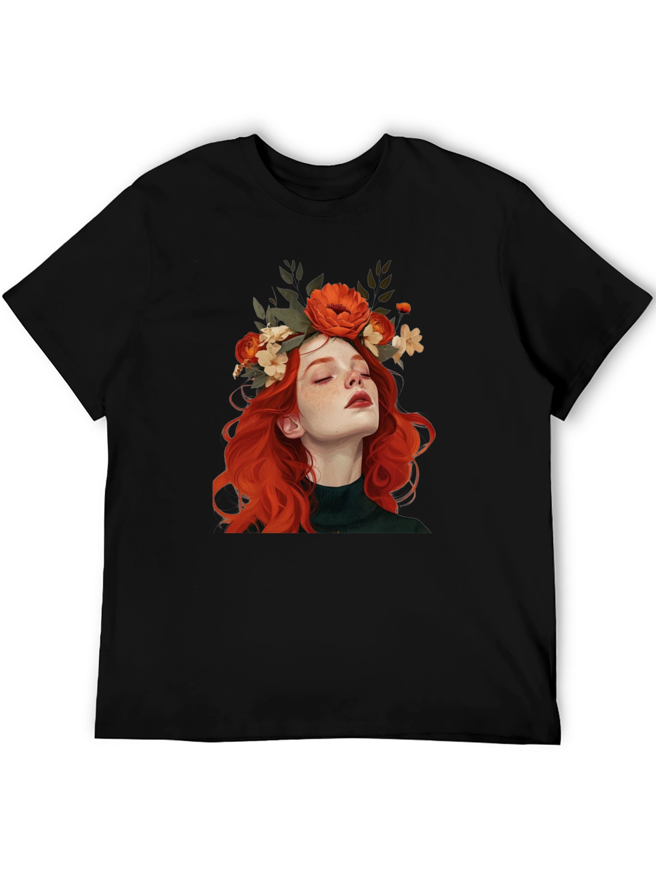 Floral Crown Woman Graphic Black T-Shirt