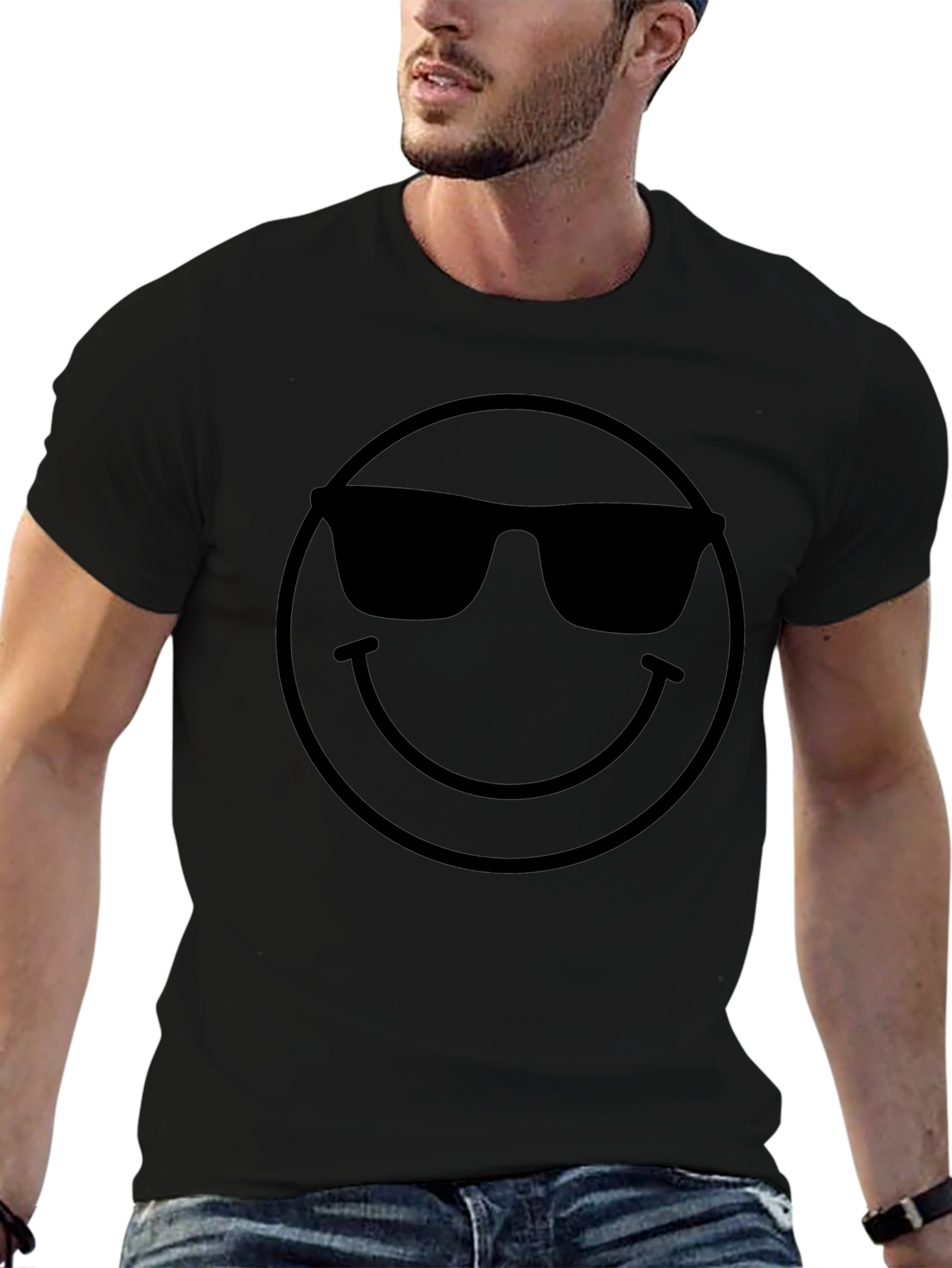 Cool Smiley Face Black T-Shirt