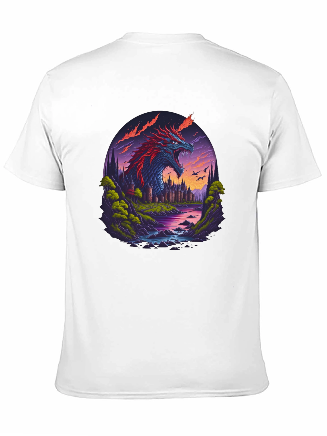 Dragon Castle Graphic Print Black T-Shirt