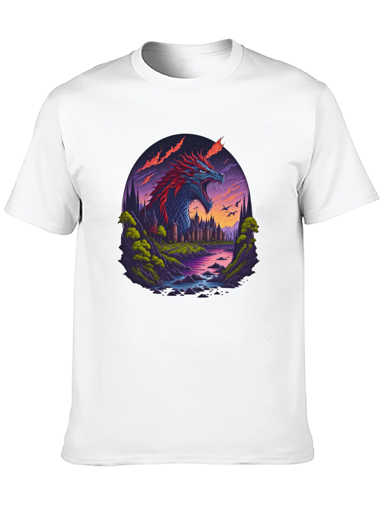 Dragon Castle Graphic Print Black T-Shirt
