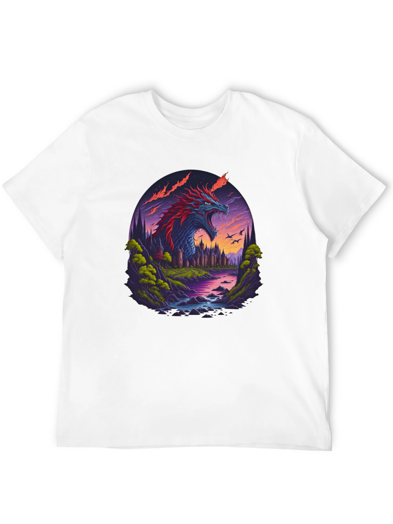 Dragon Castle Graphic Print Black T-Shirt