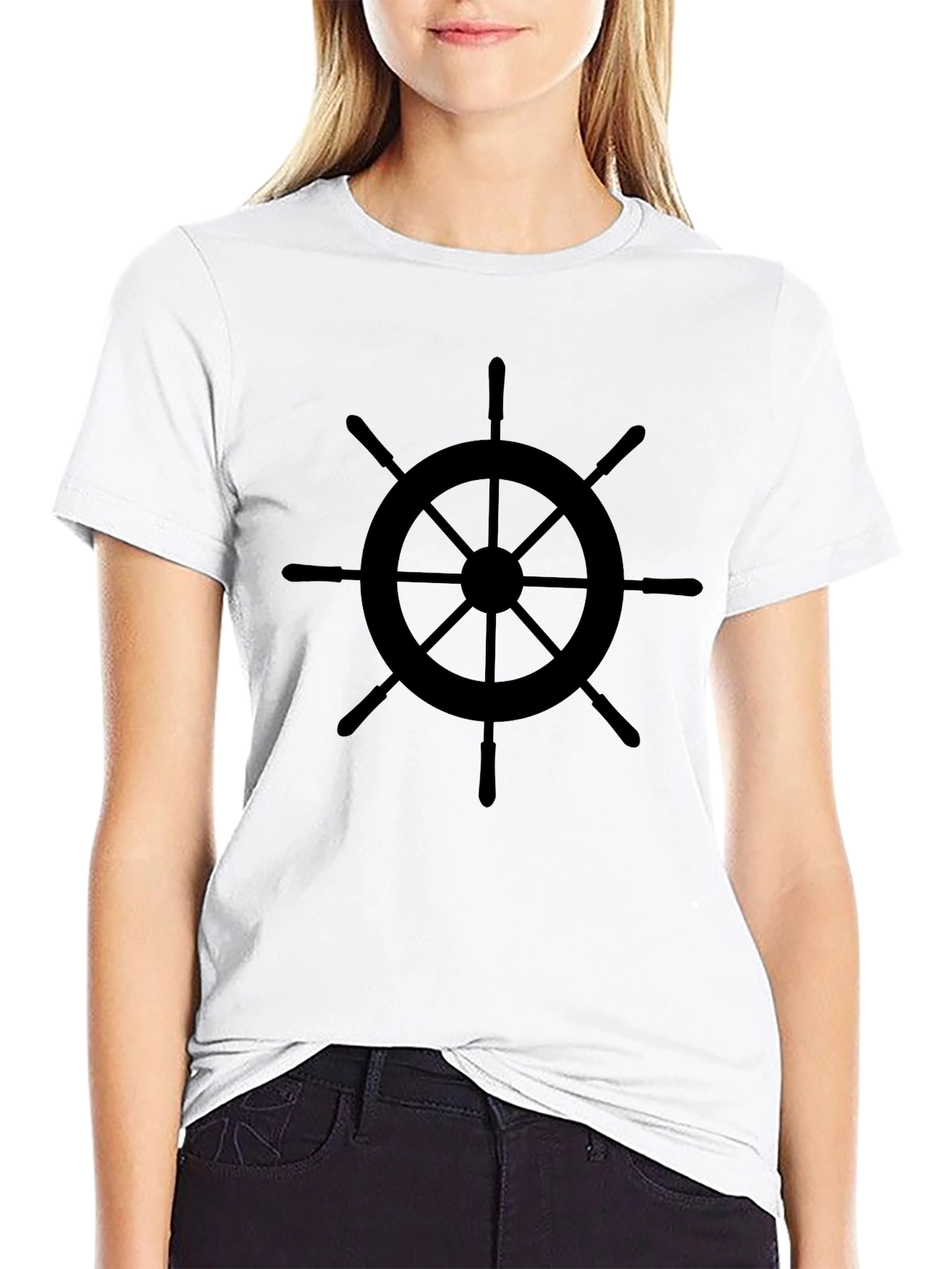 Nautical Wheel Graphic Tee - Black Cotton T-Shirt