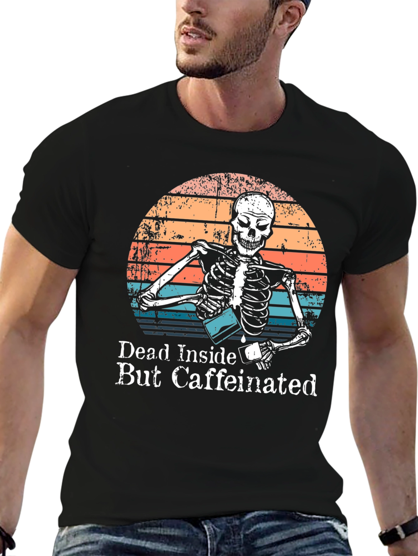 Dead Inside But Caffeinated Skeleton Graphic Tee
