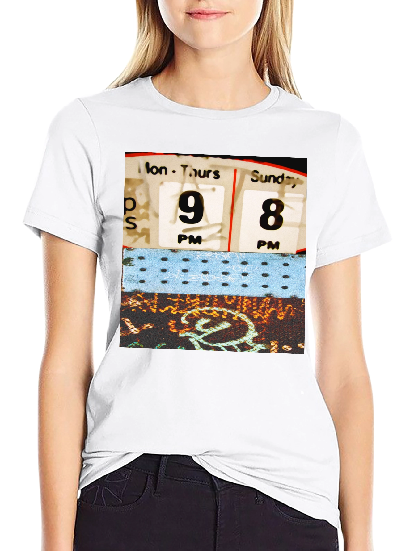 Retro Schedule Graphic Print Black T-Shirt