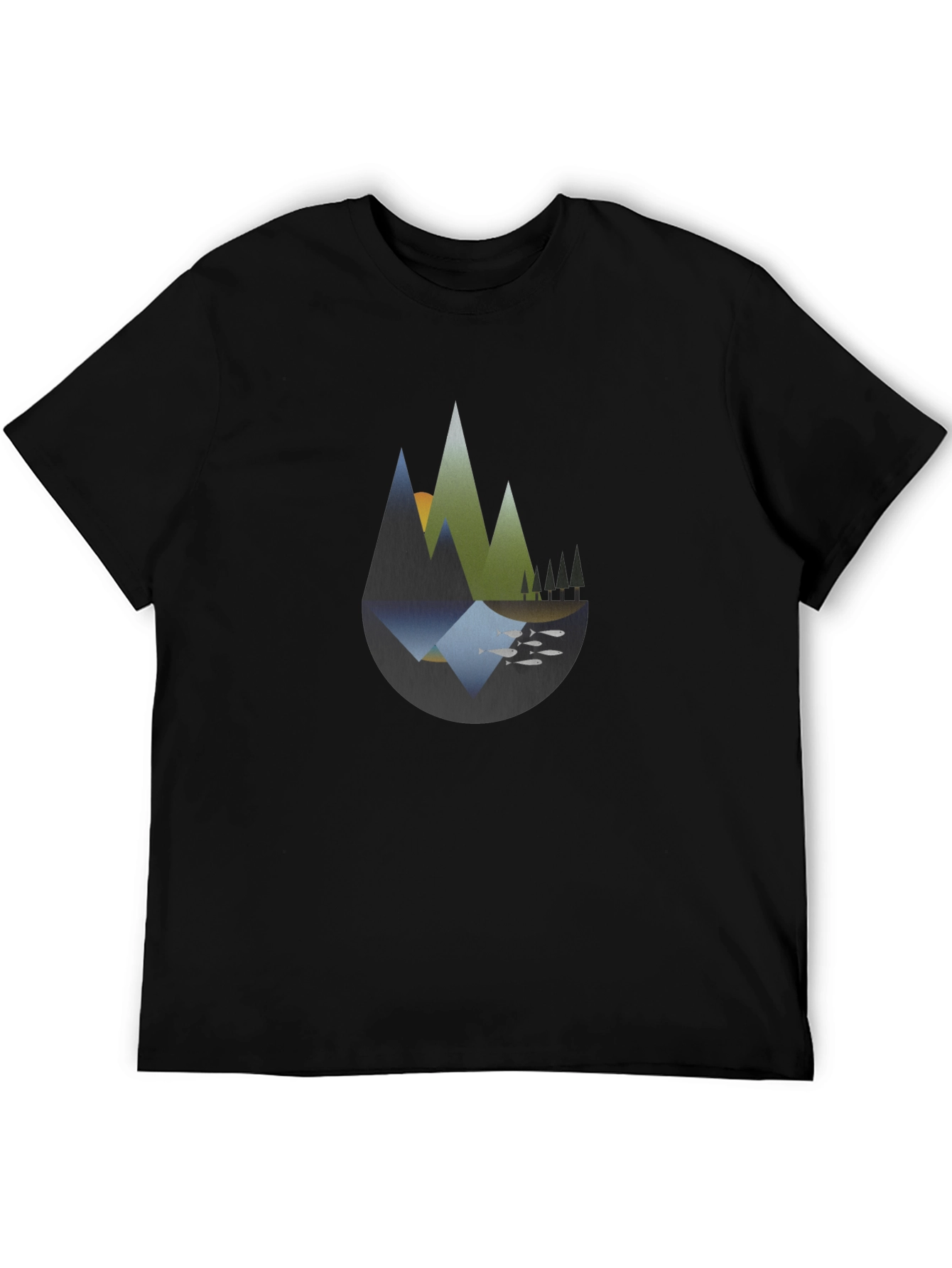 Abstract Mountain Landscape Black T-Shirt