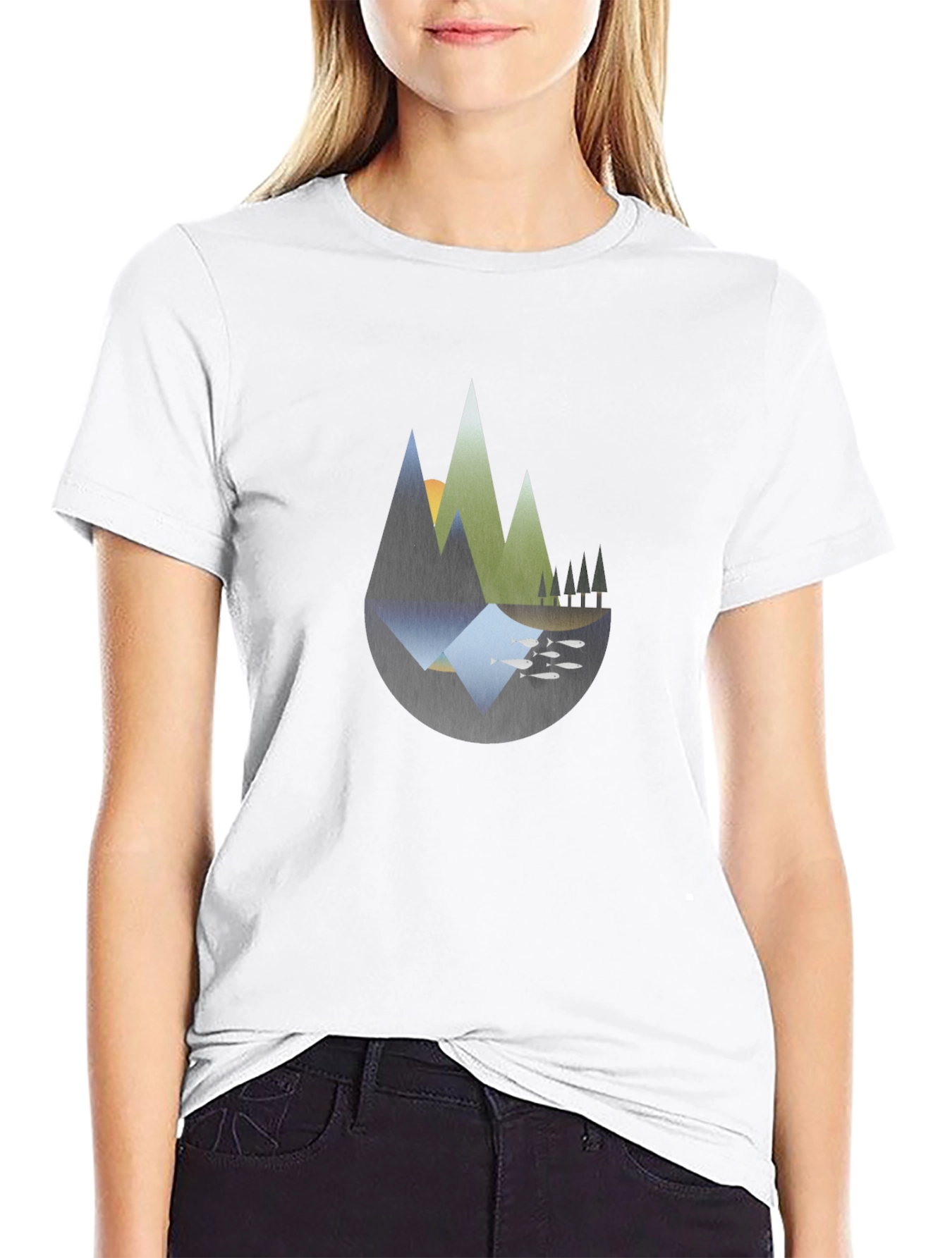 Abstract Mountain Landscape Black T-Shirt