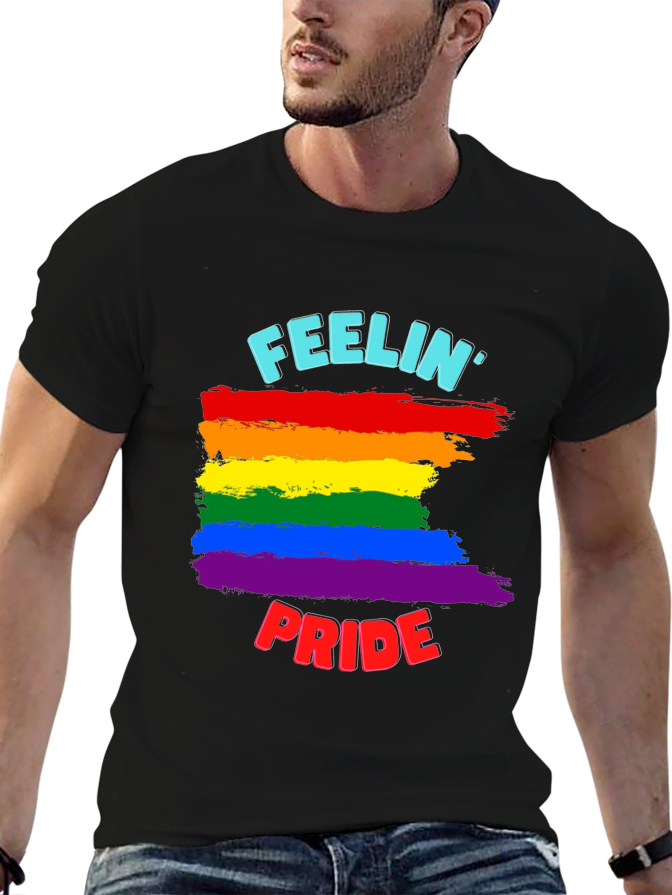 Feelin Pride Rainbow Stripe Graphic Tee