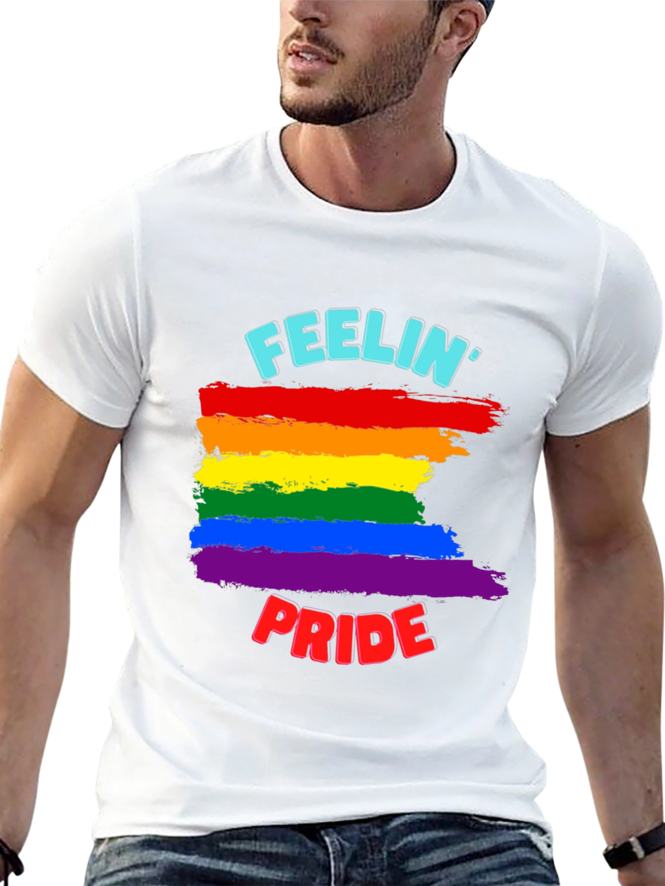 Feelin Pride Rainbow Stripe Graphic Tee