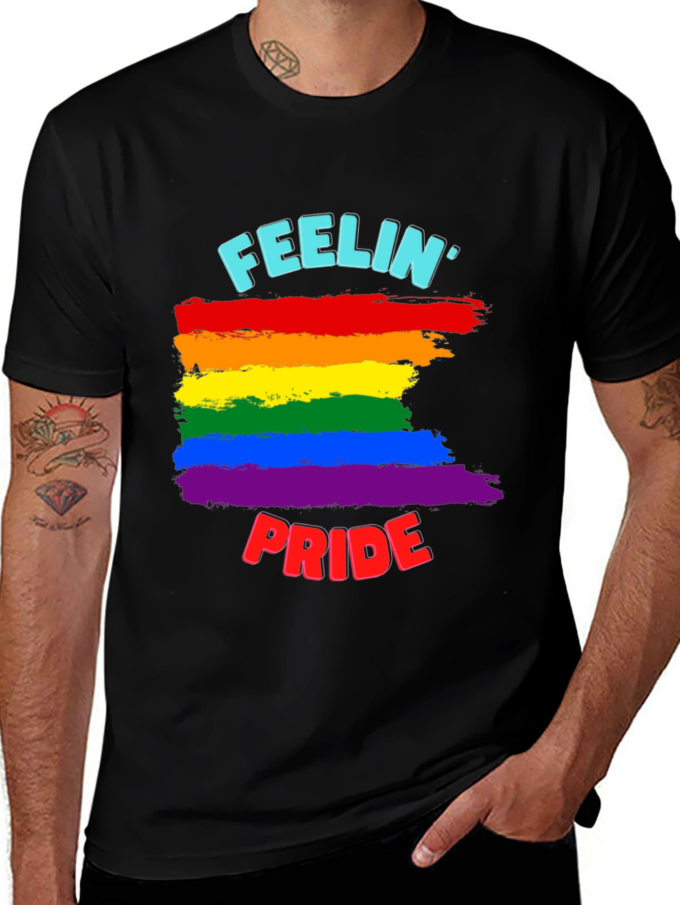 Feelin Pride Rainbow Stripe Graphic Tee