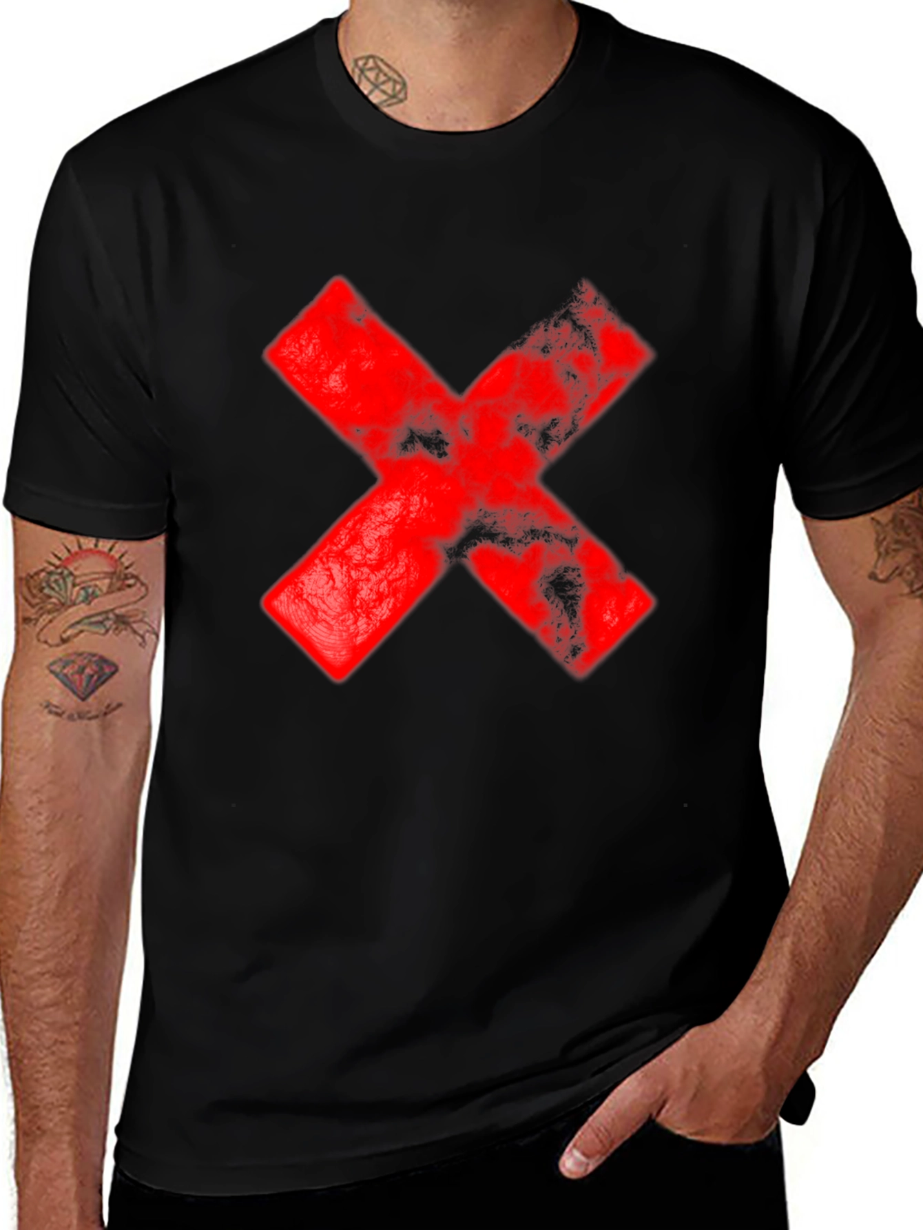 Red X Graphic Black T-Shirt