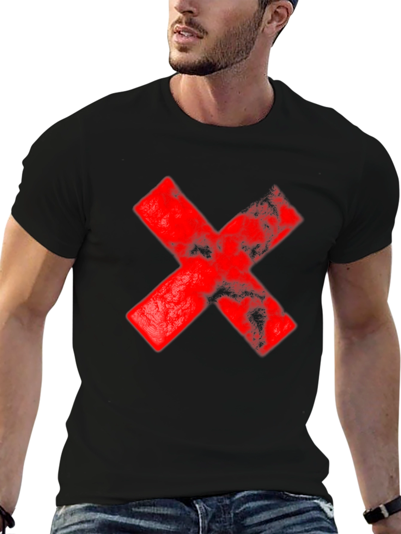 Red X Graphic Black T-Shirt