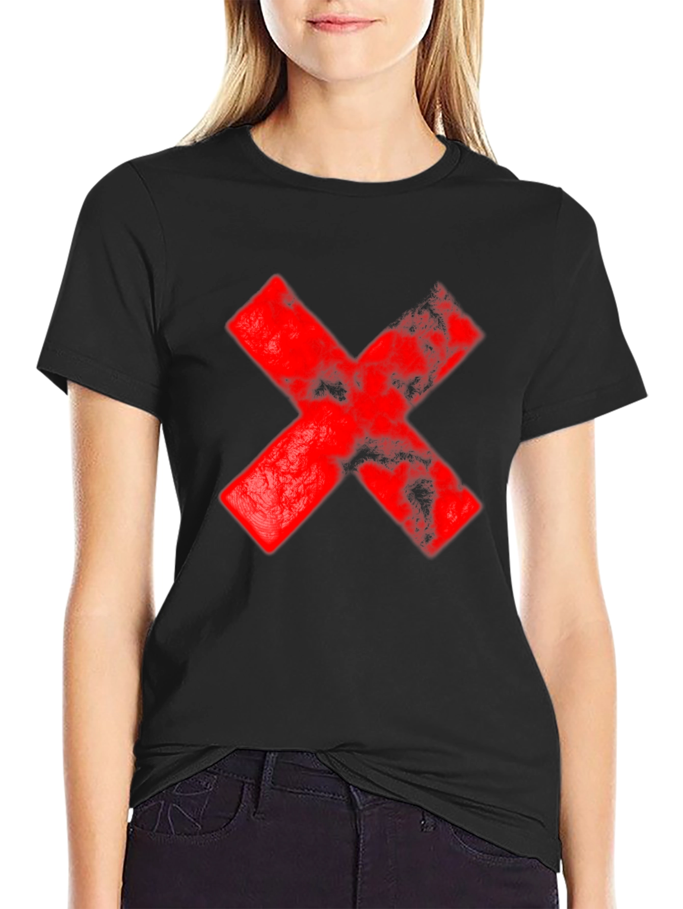 Red X Graphic Black T-Shirt