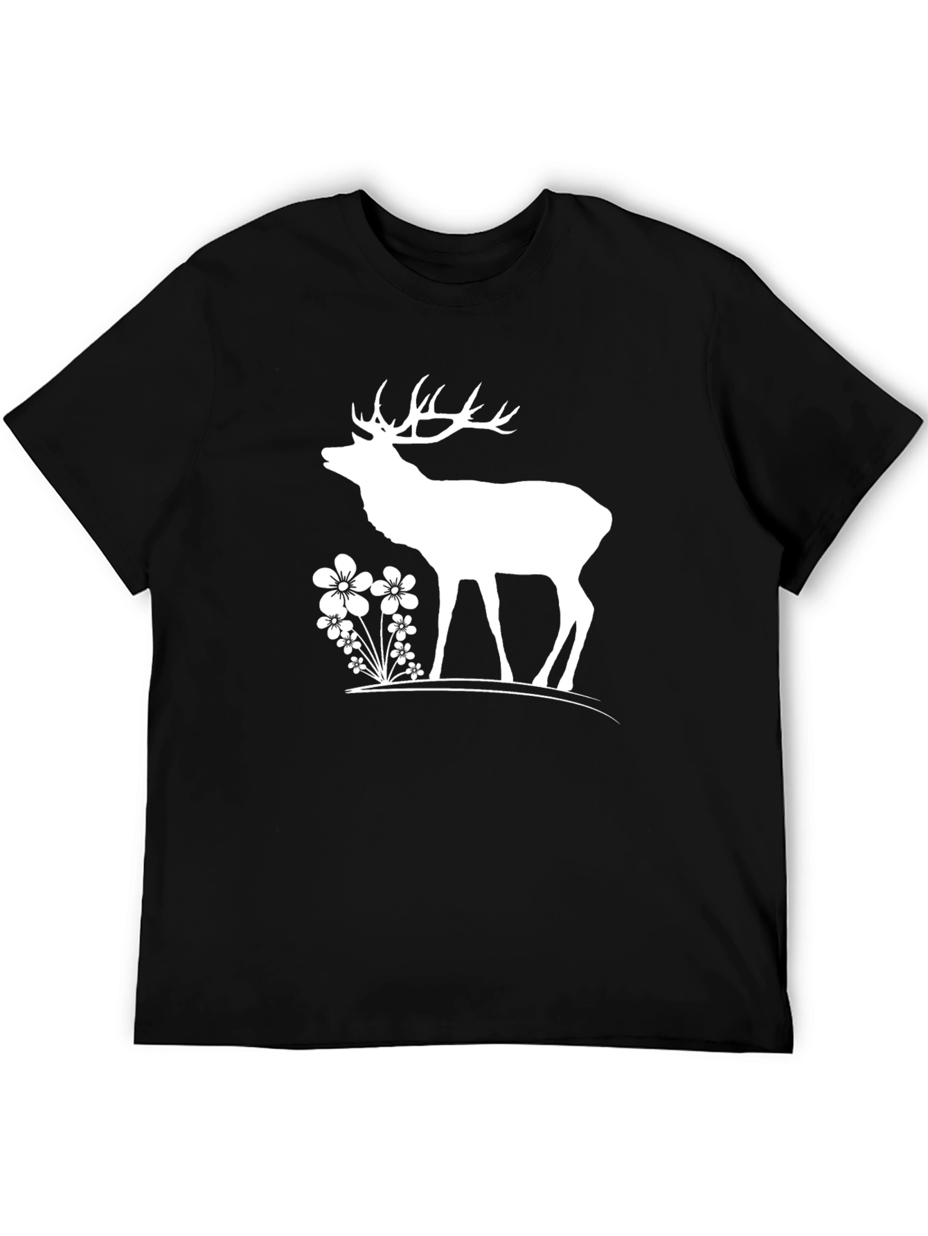 Deer & Flowers Graphic T-Shirt - Black