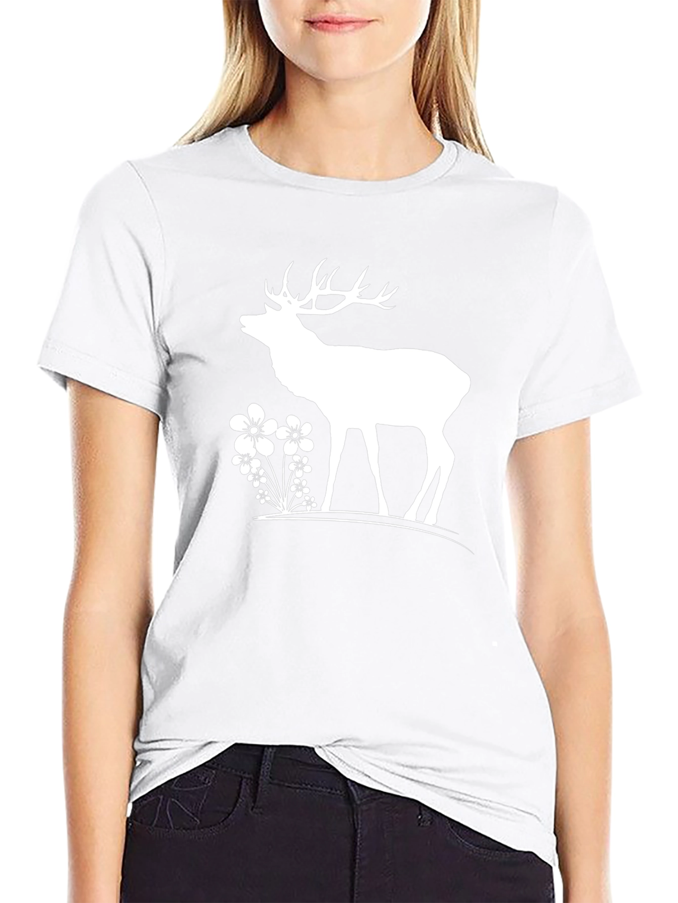 Deer & Flowers Graphic T-Shirt - Black