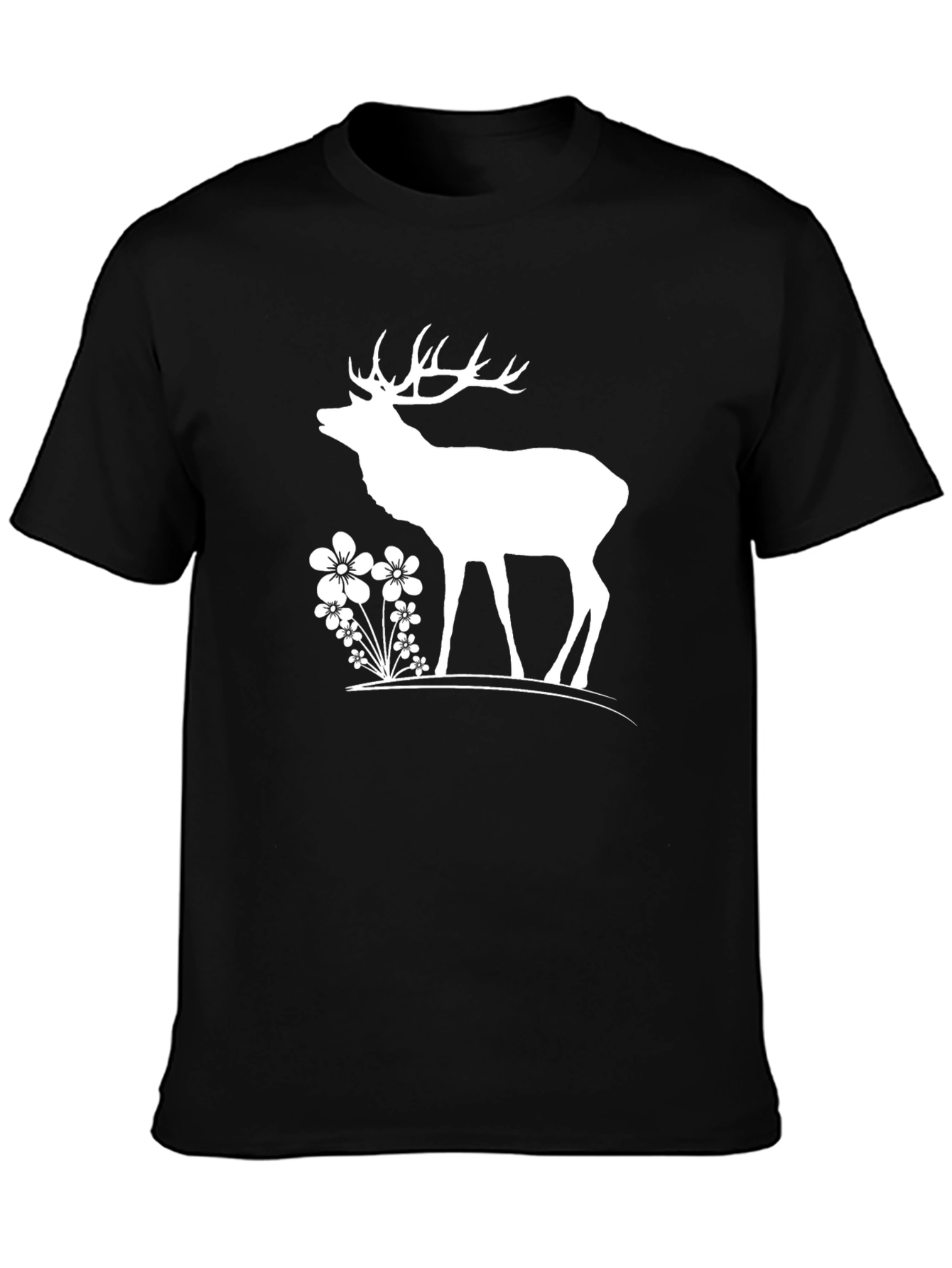 Deer & Flowers Graphic T-Shirt - Black