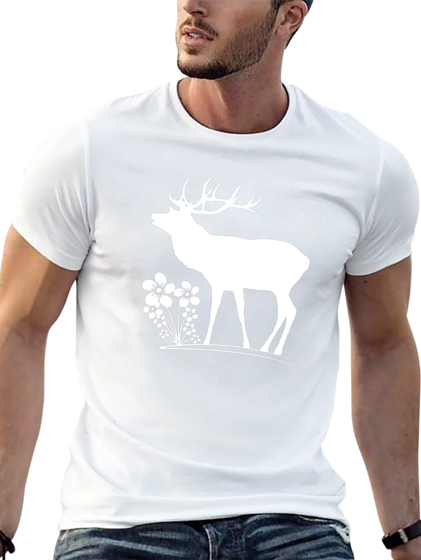 Deer & Flowers Graphic T-Shirt - Black